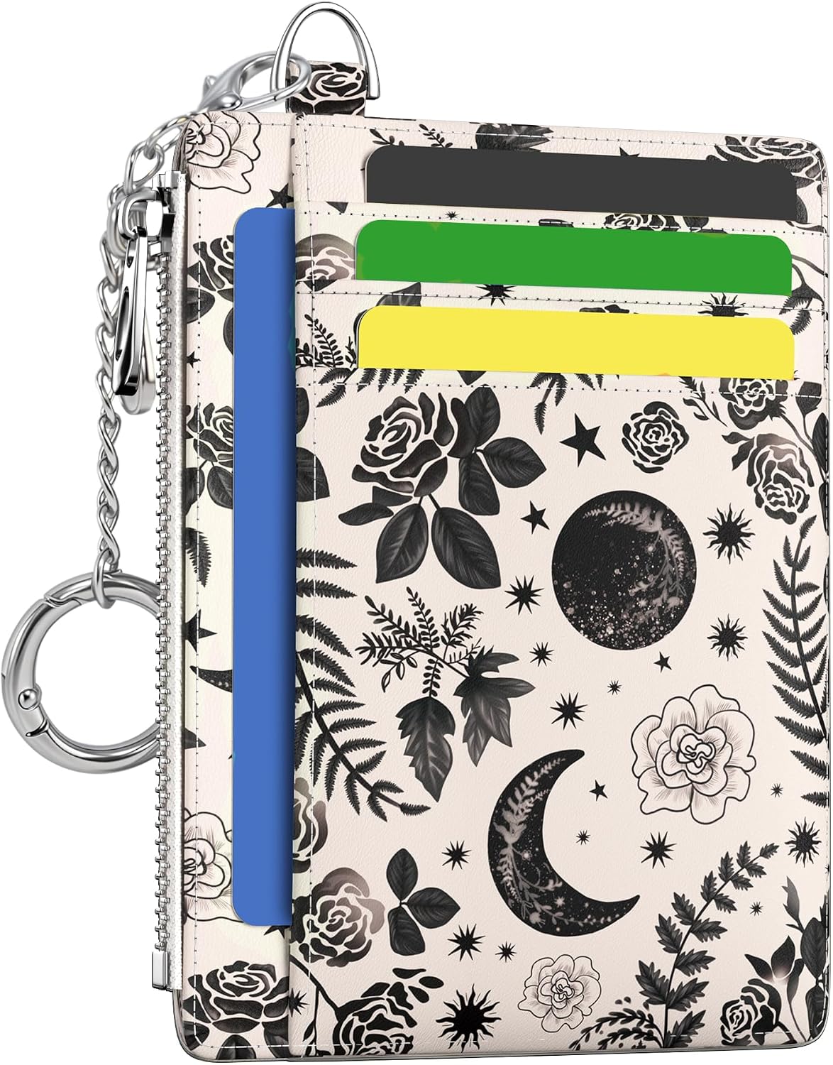 Hancynir Goth Floral Moon Small Wallet Women Credit Card Holder Slim RFID