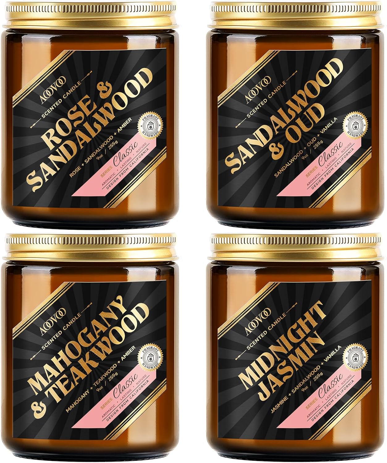 AOOVOO Scented Candles Set – 4 Pack Soy Candles for Home Scented, 36 oz 200 Hours Burn, Aromatherapy Candle for Men Women, Candle Gift