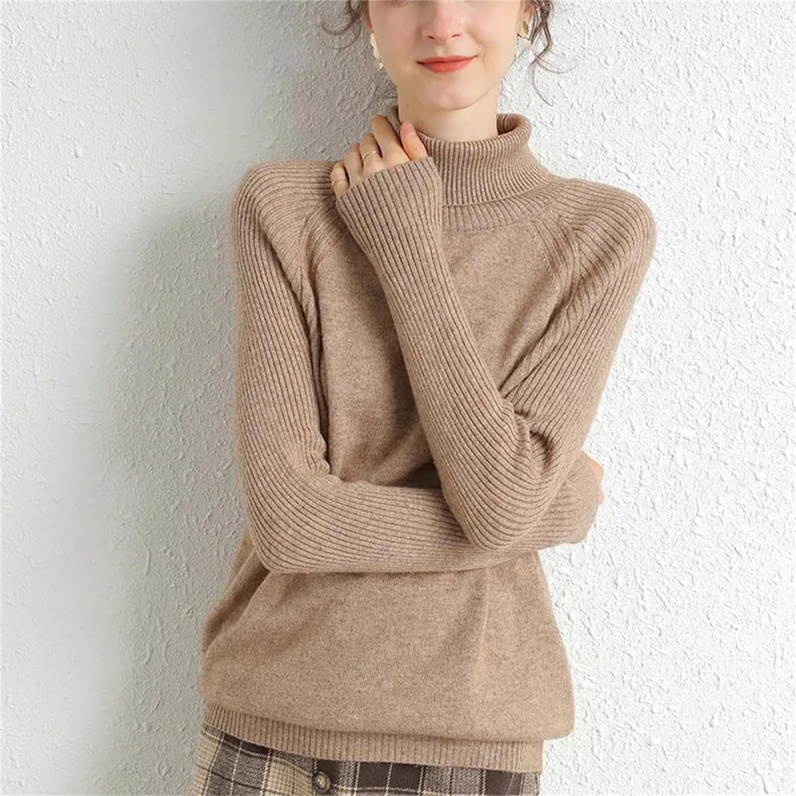 Maglione A Collo Alto da Donna in Lana Merino E Cashmere A Maniche Lunghe Maglione Autunno E Inverno Maglione Pullover Lavorato A Maglia