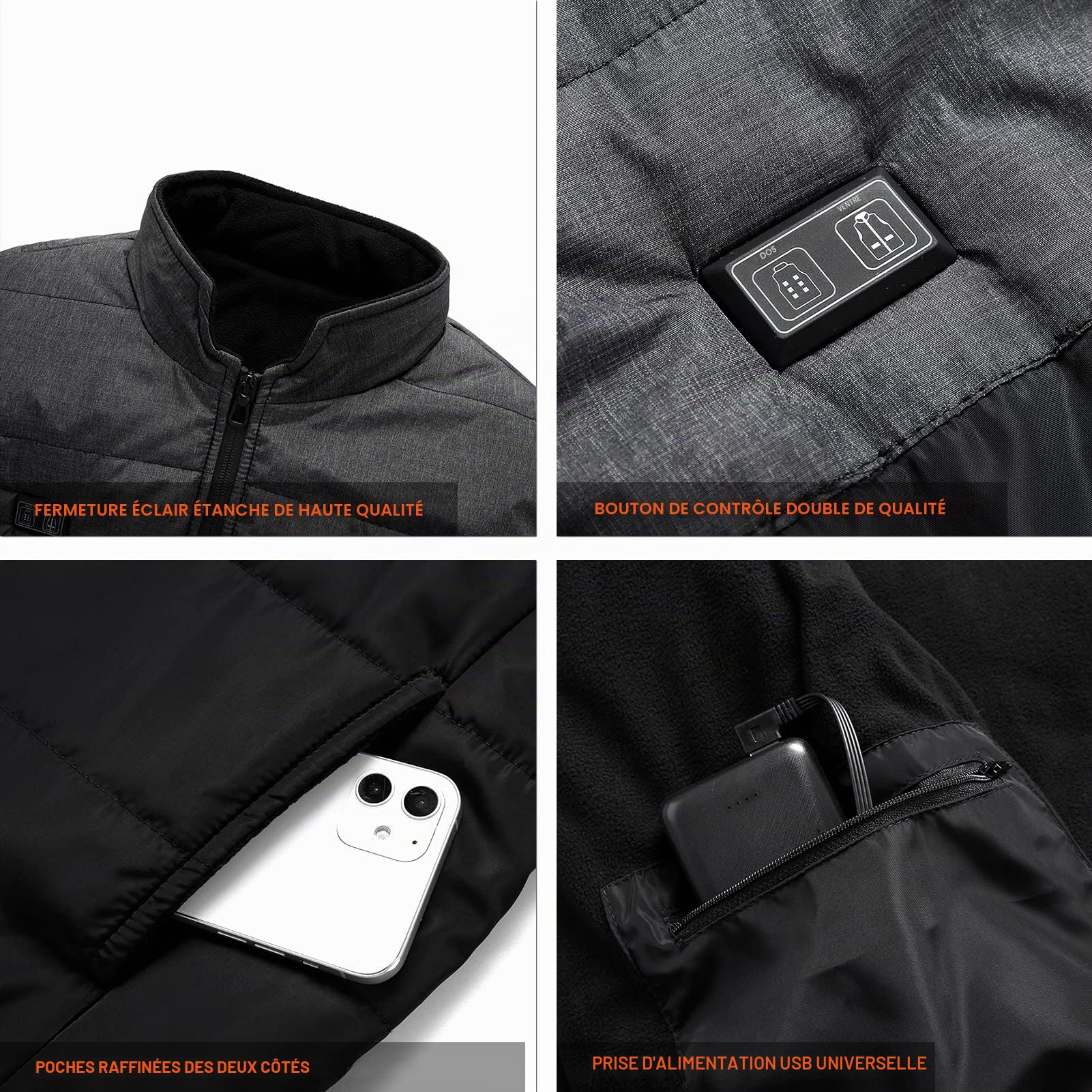 Gilet chauffant pour homme et femme, veste chauffante électrique USB avec 11 zones de chauffage, gilet chauffant léger, pour la pêche et la chasse