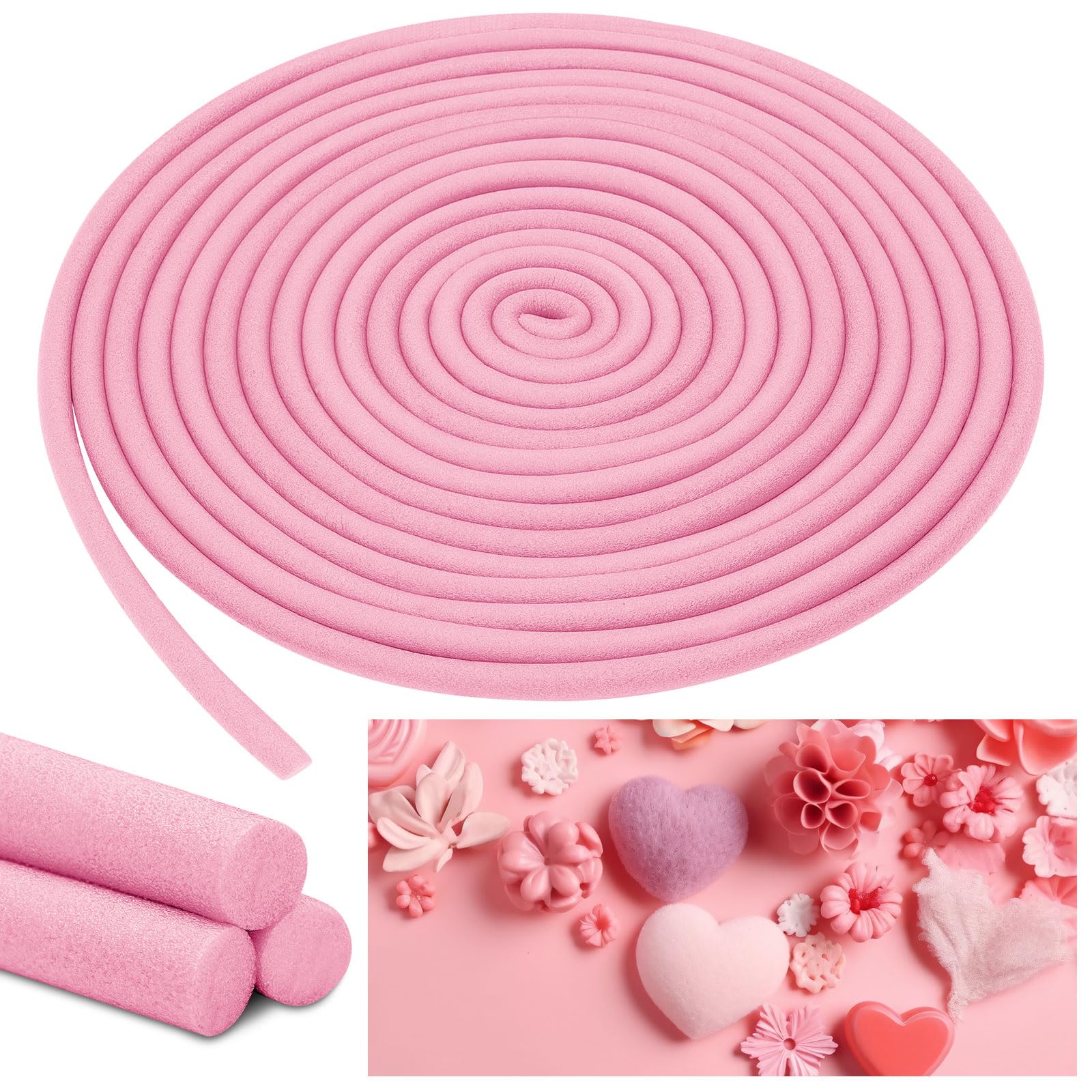 Frienda 5/8 Inch x 40 Ft Pink Foam Noodles for Crafts Versatile Pool Noodles Foam Tubes Cylinder Rods for Modeling, DIY Arts and Crafts Supplies