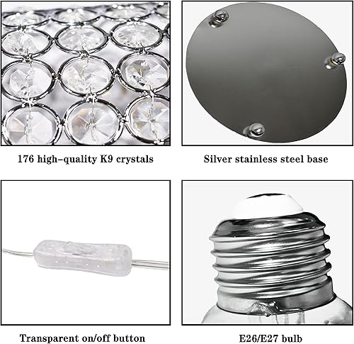 Miniatura 3 de Lámpara de mesa de cristal K9, estilo moderno, decorativa, para dormitorio, mesita de noche, sala de estar, estantería (con enchufe)