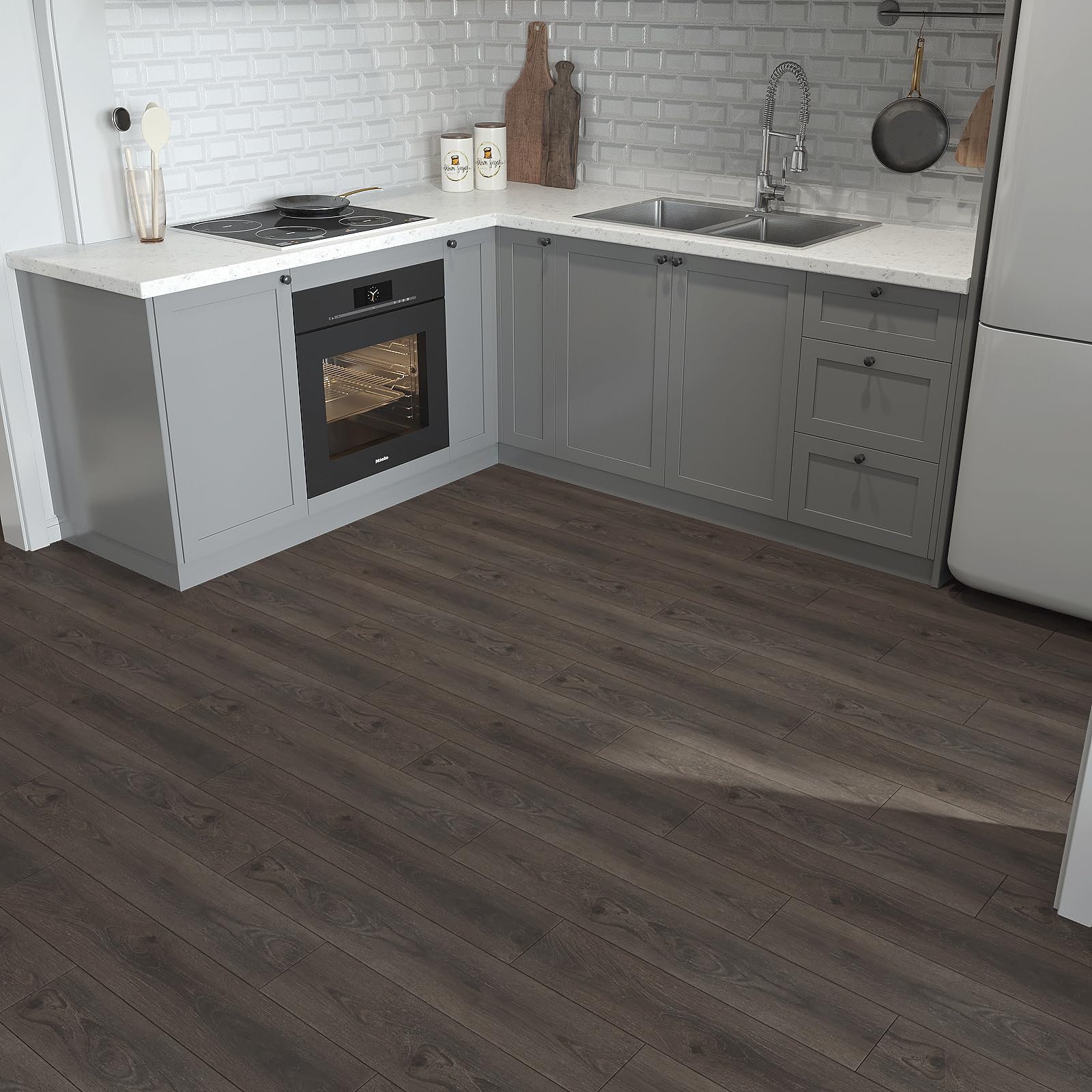 VaryPaper Dark Brown Wood Effect Vinyl Flooring Planks Peel and Stick Vinyl Floor Tiles 90cmx15cm 20 Pieces Kitchen Lino Flooring Laminate Flooring Stick on Floor Tiles Living Room Floor Vinyl Roll - Image 4