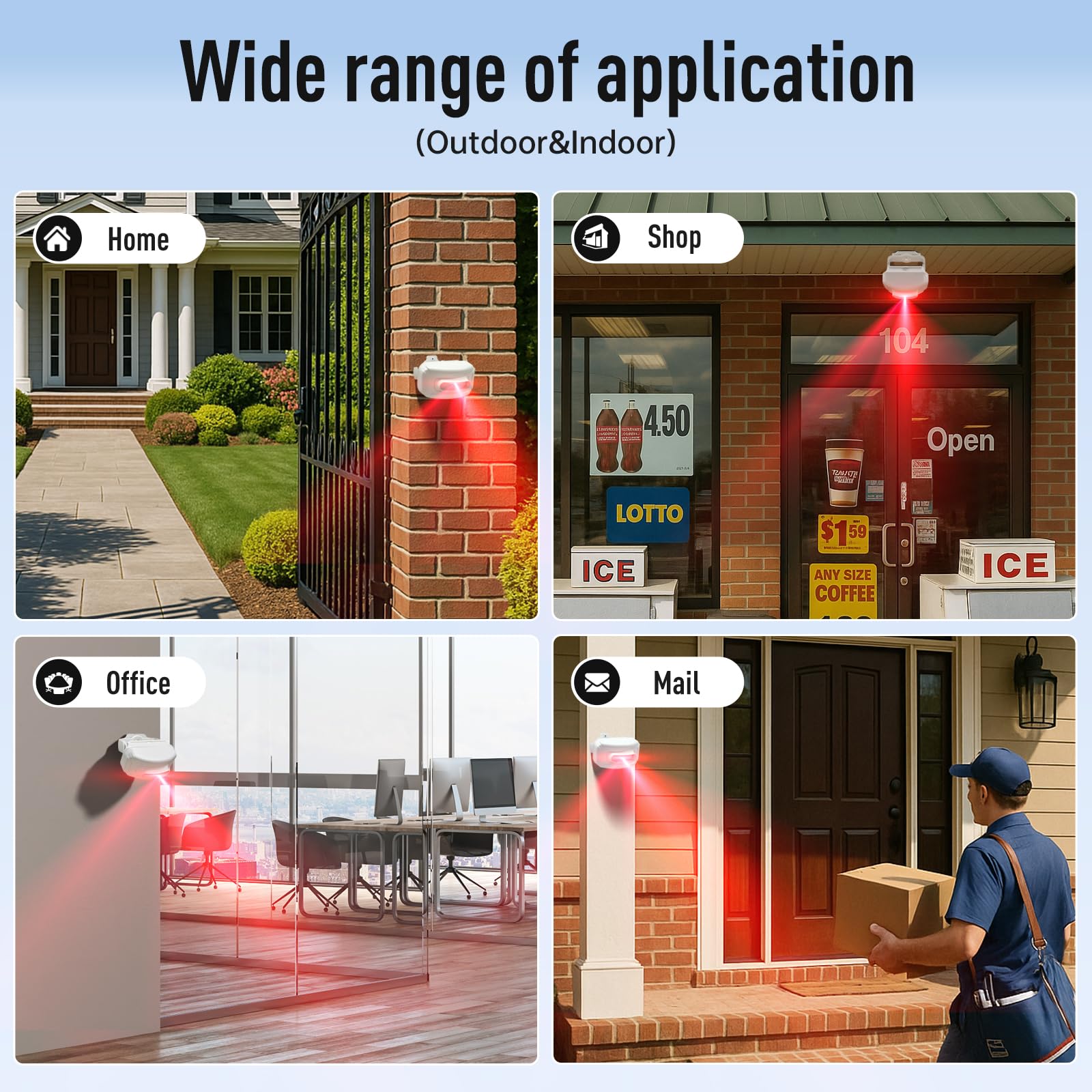 Alarma de entrada – Sensor de movimiento inalámbrico para exteriores de alcance de 1200 pies, PIR de doble tecnología + microondas, 17 campanillas, IP64 resistente a la intemperie, silencio y