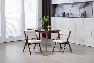 HOMEFUN - Juego de 2 sillas plegables acolchadas de madera con cojín para invitados (crema)