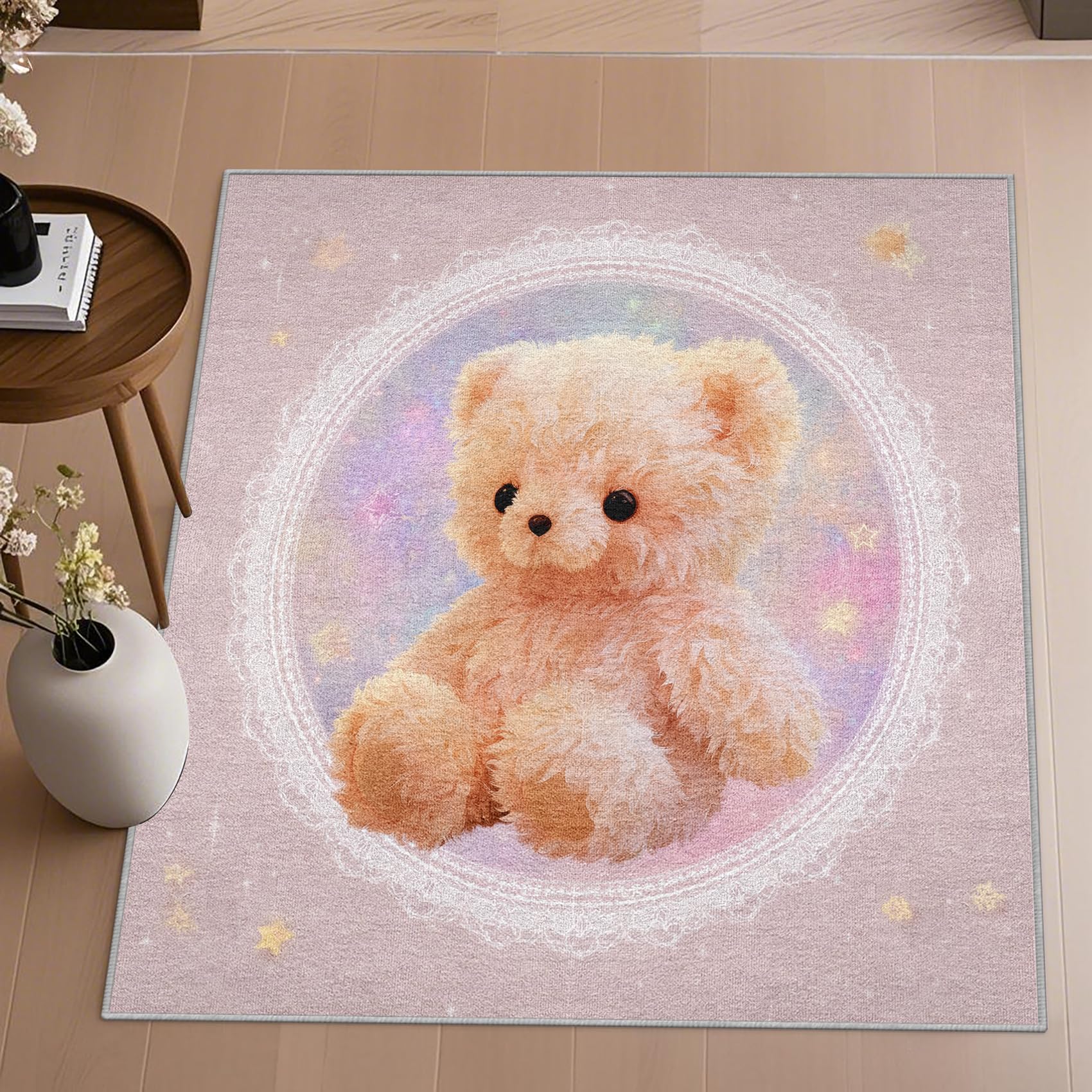 Générique Nounours Tapis Chambre 140x200 - Motif Lune Étoiles Tapis à Poils Courts Doux Antidérapant - Lavable en Machine - pour Salon à Coucher Cuisine Salle à Manger aHYcc4
