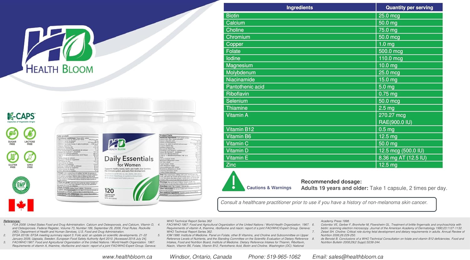 Daily Essentials for Women| 120 Capsules | Health Bloom | Vitamins and Minerals Capsules |