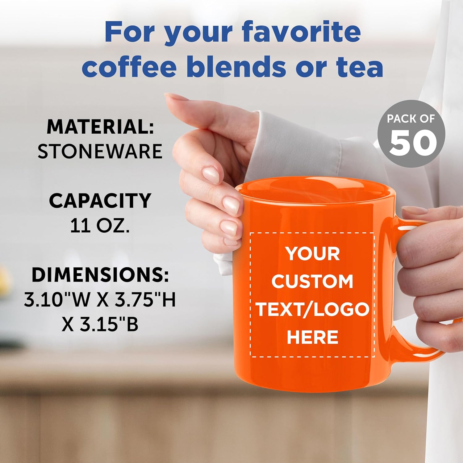 Custom Ceramic Coffee Mugs 11 oz. Set of 50, Personalized Bulk Pack - Coffee cup set, Iced coffee cup, Gaming mug - Orange - Image 4