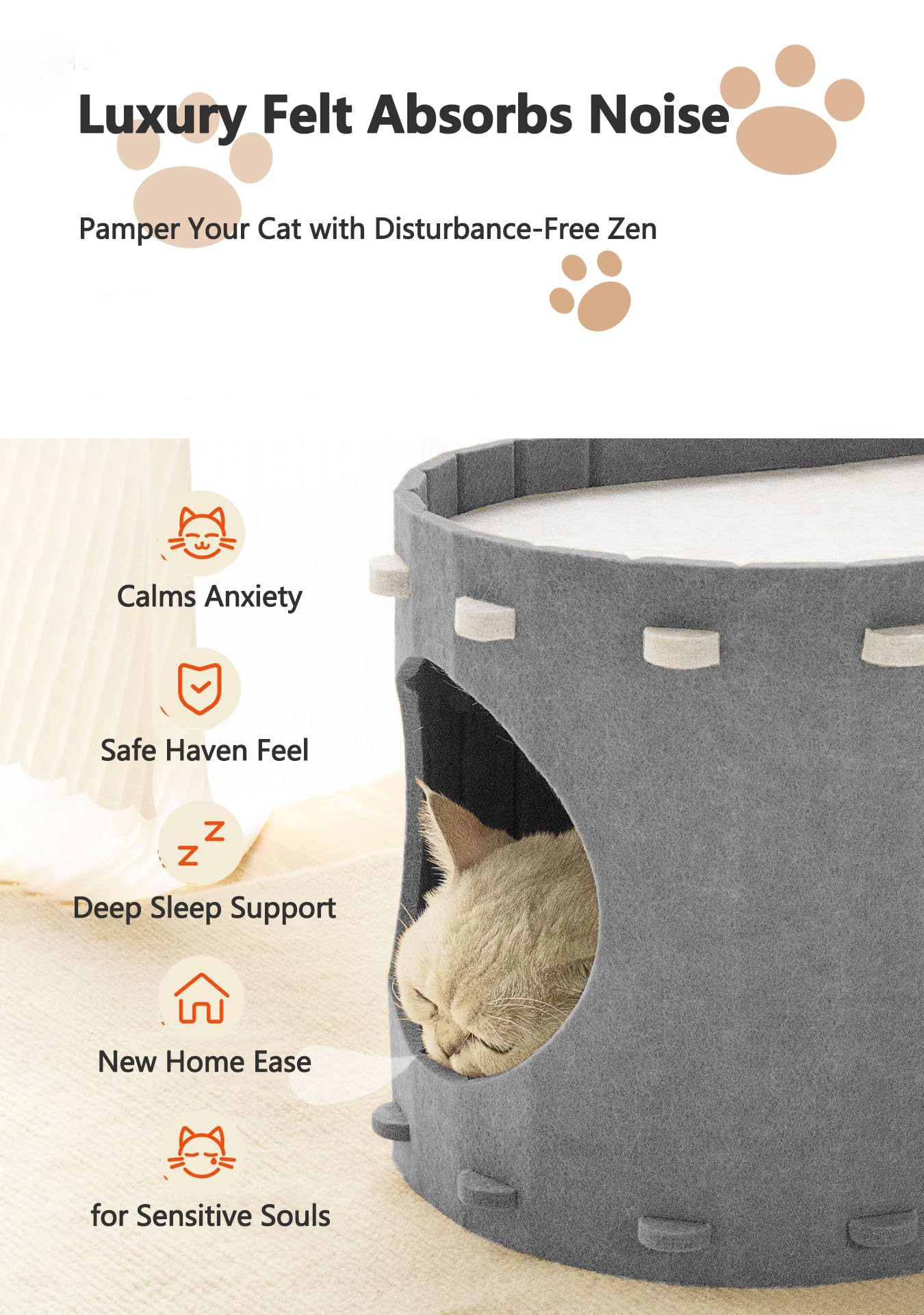 Casa para gatos de interior, cama para gatos grandes y múltiples, resistente a los arañazos, soporte creativo para gatos de hasta 22 libras, forma ovalada, gris
