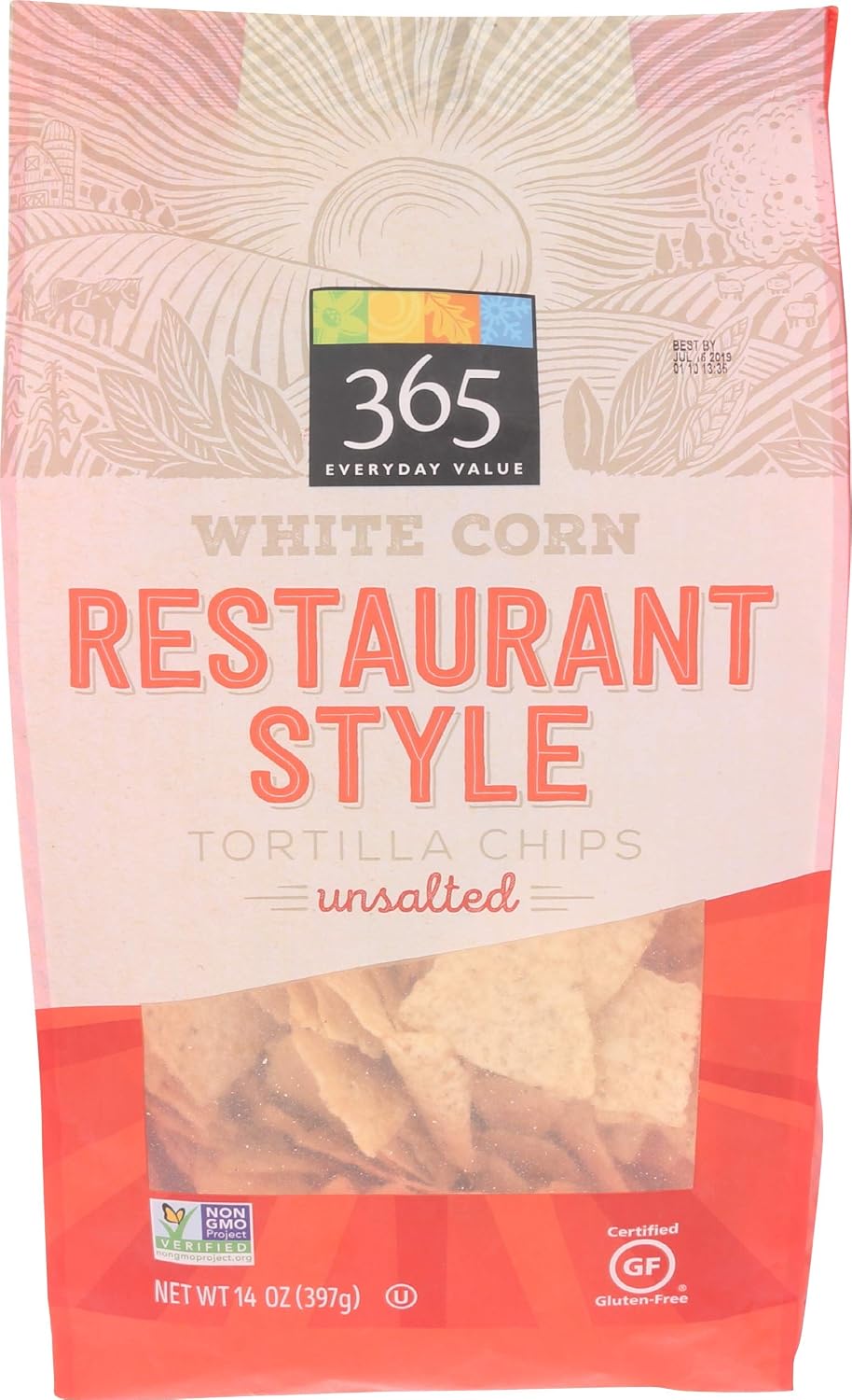 365 Everyday Value, Tortilla Chips White Corn Unsalted Restaurant Style, 14 Ounce