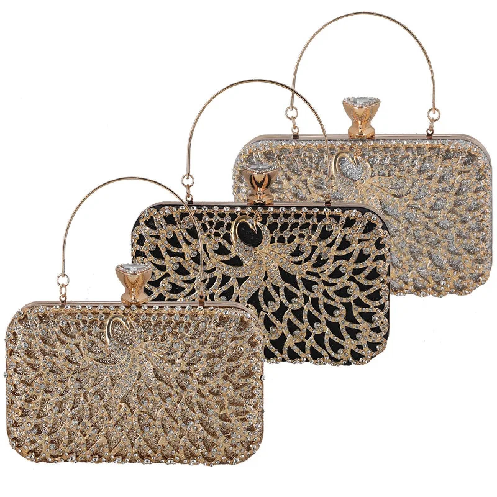 Abendtasche Damen Clutch Aushohle Metall Pfauen Form Handtaschen Pailletten Strass Abend Party Clutch Tasche Hochzeits Kupplung Geldbörse