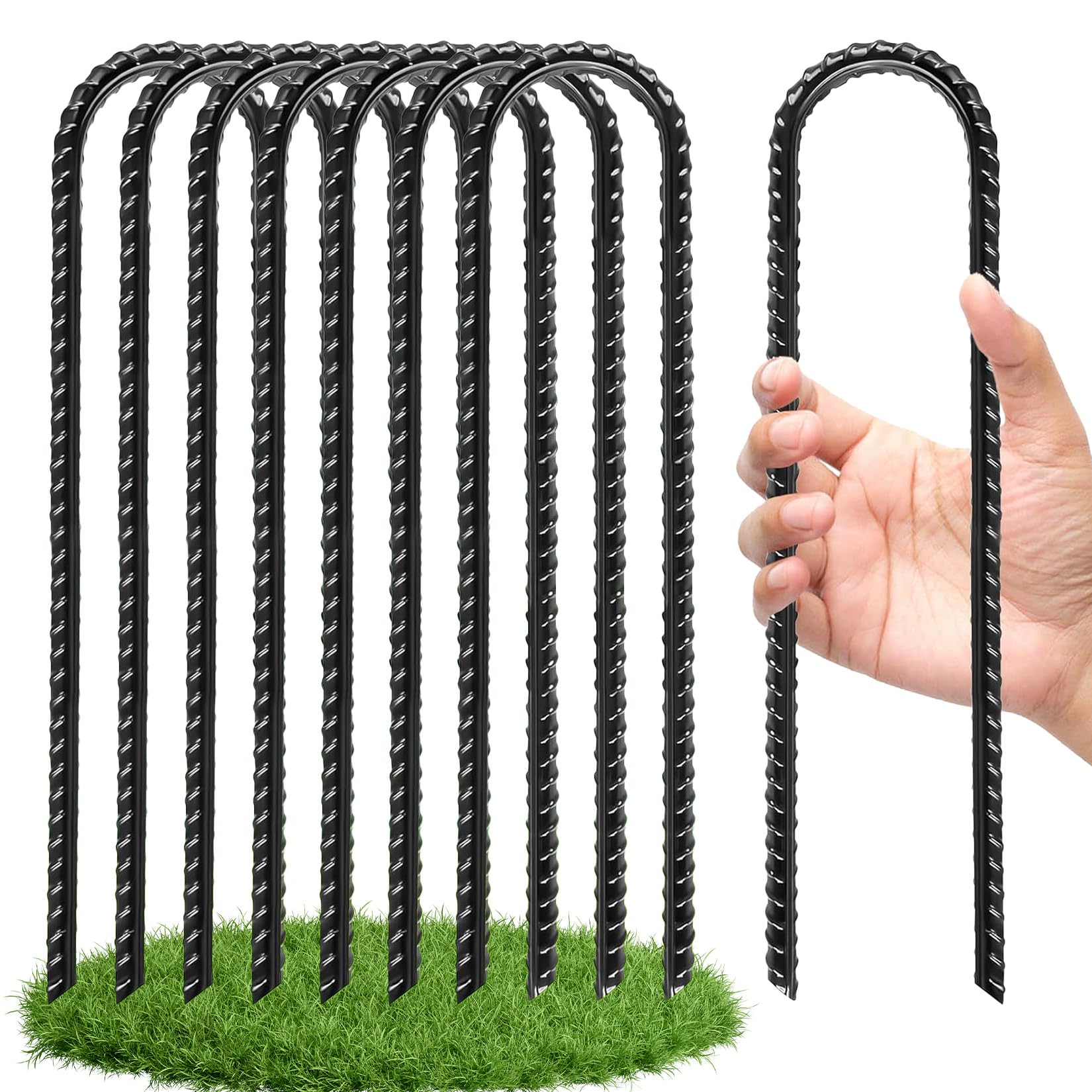 8 Stück Bodenanker Trampolin, 30cm Erdanker Bodenanker Rostfrei Wetterfeste Sturmsicherung,Zeltheringe Sturmsicher Massive U-Form zur Trampolin Befestigung,Bewehrungsstab Anker für Harte Böden