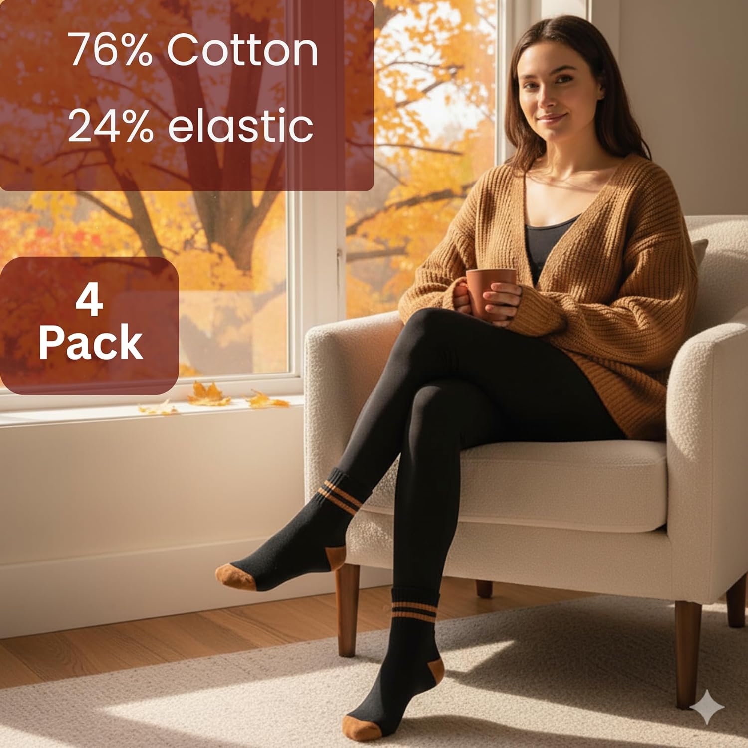 Mini Crew Socks for Women 4-Pack Cushioned Bottom Retro Striped Socks vintage sock - Image 3