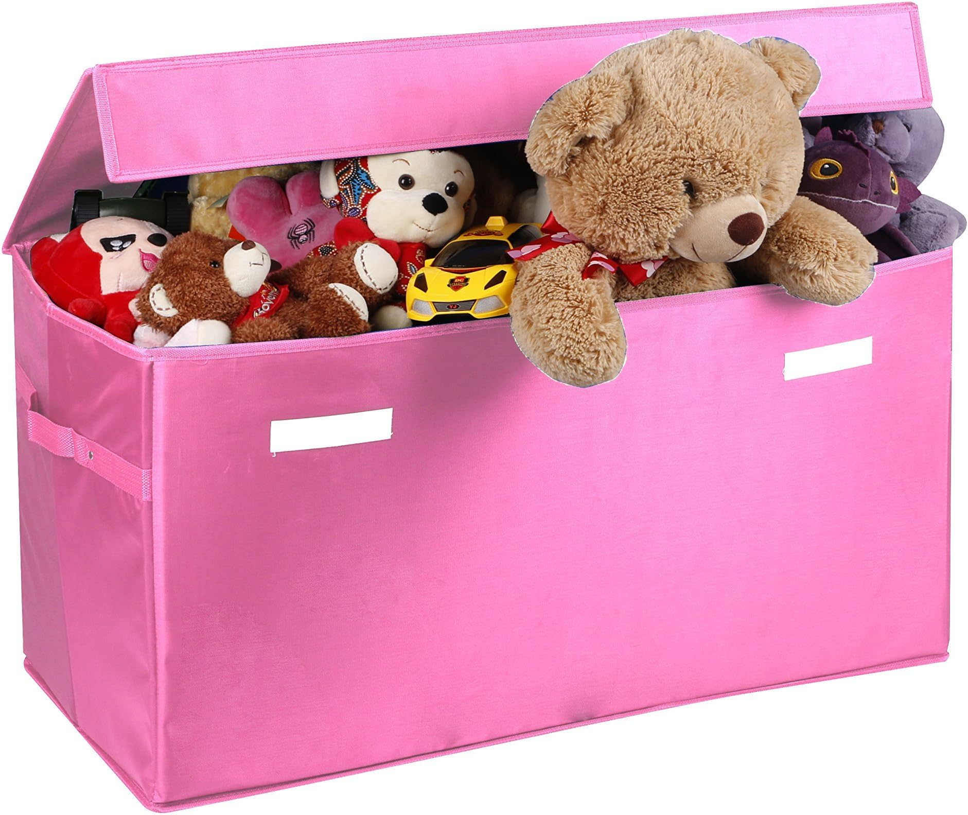Collapsible Toy Chest for Kids (XX-Large) Storage Basket w/Flip-Top Lid | Toys Organizer Bin for Bedrooms, Closets, Child Nursery | Store Stuffed Animals, Games, Clothes (Pink)