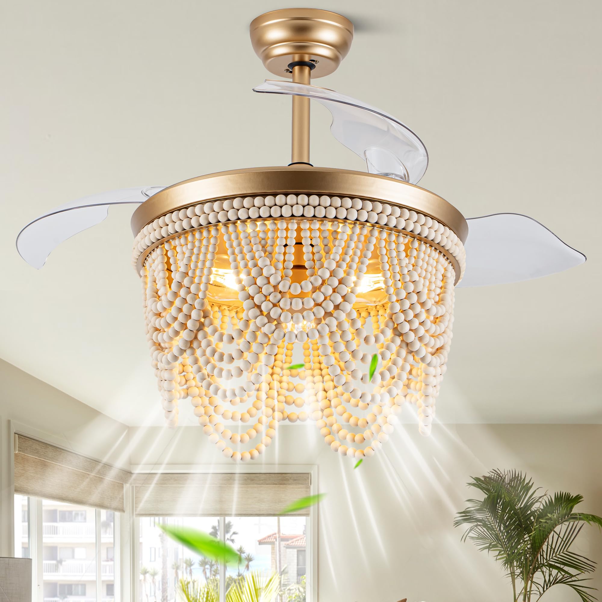Photo 1 of CNCMtiger 42" Boho Fandelier Ceiling Fan with Light Retractable Ceiling Fan