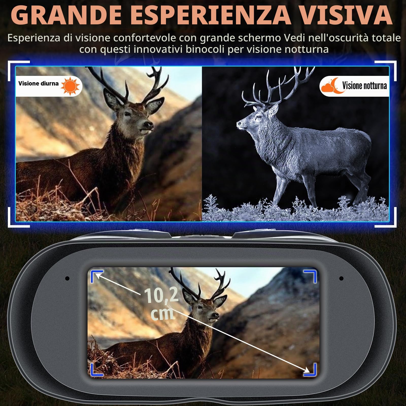 4K Visore Notturno Binocolo Visione Notturna Professionale Potente, Cannocchiale Infrarossi Foto Video HD, Batteria 7000mAh, Portata 800M per Caccia e Campeggio