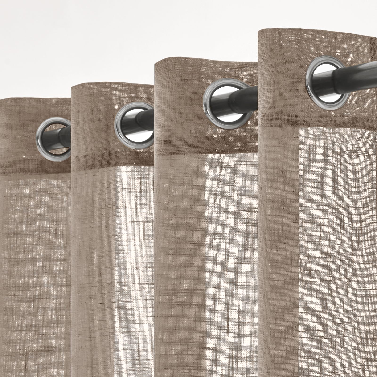 Woaboy Leinen Gardinen Vorhänge Ösen 2er Set 140x225cm Dunkelbraun | Leinenoptik und halbtransparentes Gewebe für Wohnzimmer und Schlafzimmer, moderne Stores mit weichem Licht.