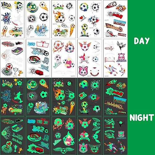 Miniatura 4 de VICDUEKG 200 tatuajes temporales para deportes de fútbol para niños, tatuajes que brillan en la oscuridad para niños y niñas, calcomanías de tatuaje