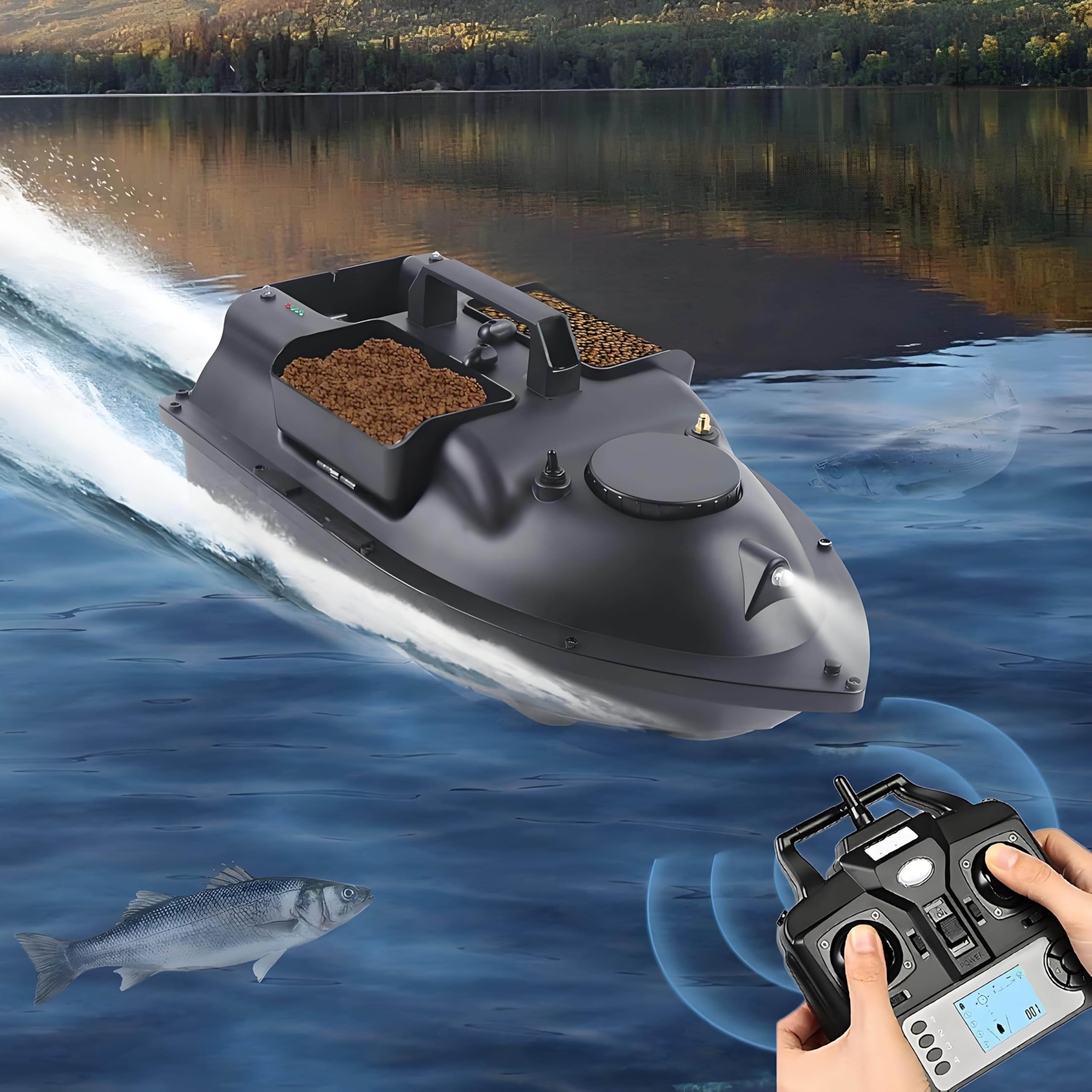 Barca Esca GPS Smart RC, Barca Esca da Crociera GPS, Barca da Pesca telecomandata, con Luce di Navigazione, Doppio Motore, marcatura di 16 Punti di Pesca 12000 mAh