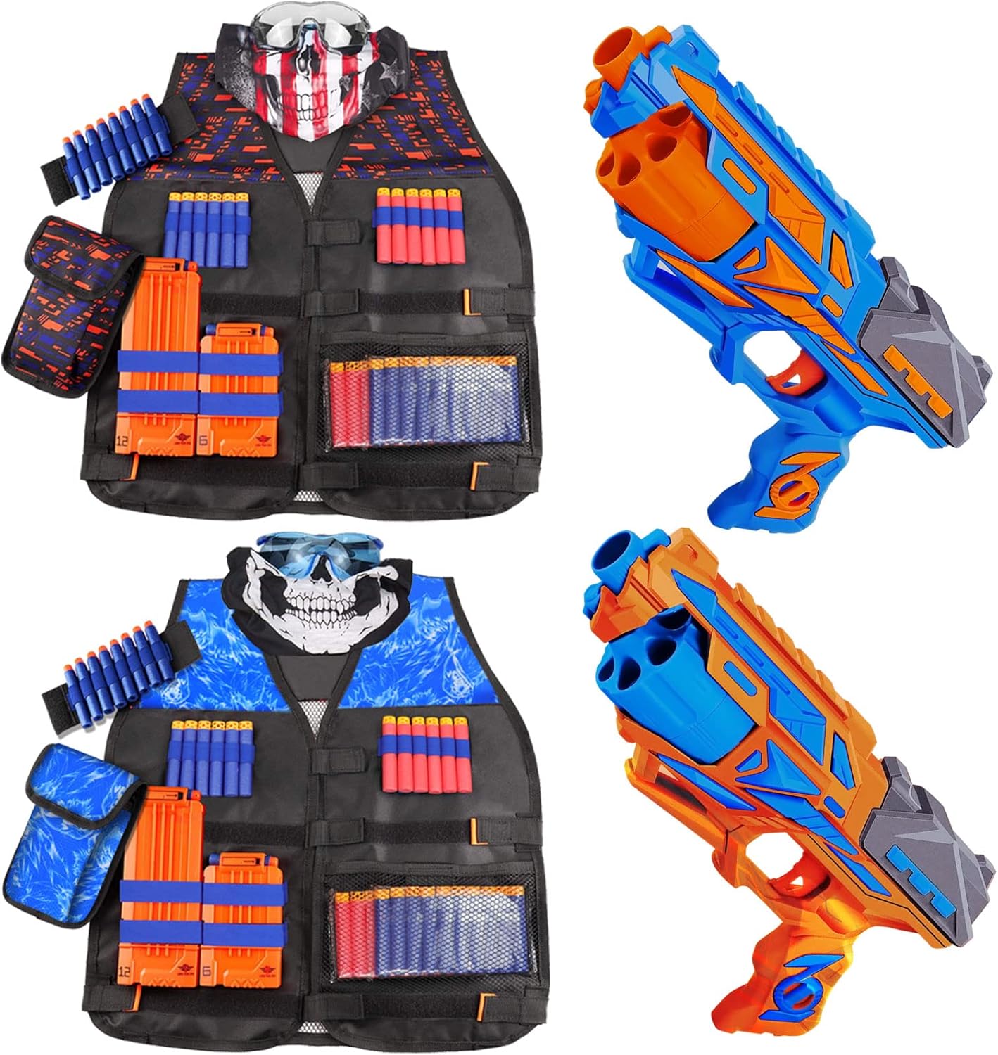 POKONBOY 2 Pack Blaster Toy Guns, 6-Dart Rotating Barrel with 2 Tactical Vests 80 Refill Darts and 2 Wristbands for Kids Age 6+