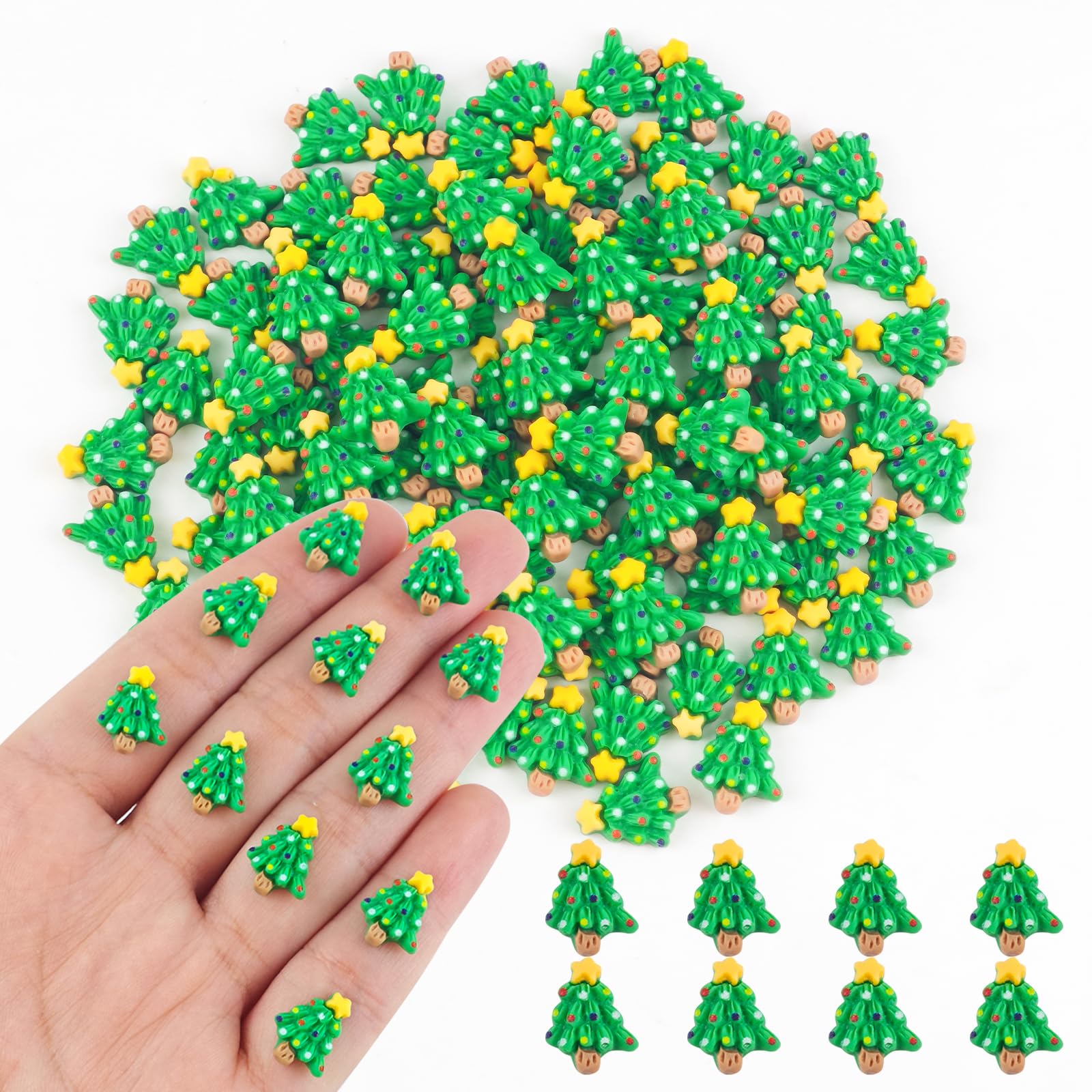 100 Pieces Tiny Christmas Tree for Dollhouse Micro Resin Decor for Crafts Mini Things for Fairy Garden Micro Landscaping Decoration, Green — image 1