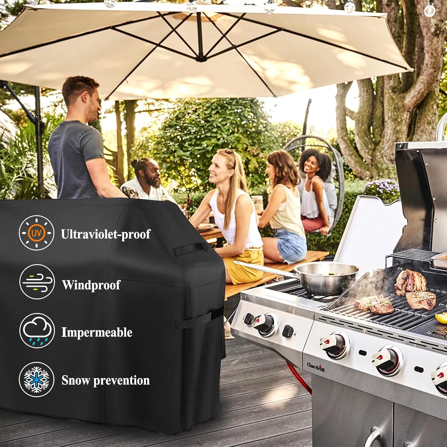 MWZEAUL Funda para Barbacoa Impermeable, Funda para Barbacoa Exterior 210D Oxford, Cubierta BBQ de Parrilla Resistente al Desgarro, Anti-Viento, Anti-Polvo, Funda Protectora para Barbacoa 145x61x117cm — view 6