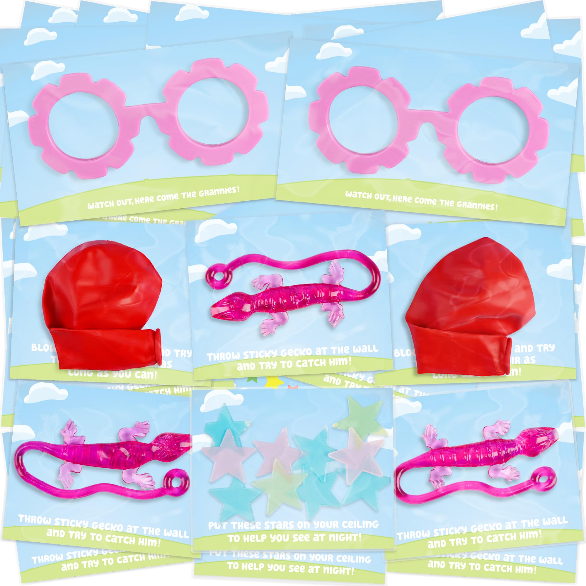 48 Pcs Party Favors for Kids, Sticky Gecko, Up Balloon with Purple Glasses, Party Favors for Birthday Party, Family Games