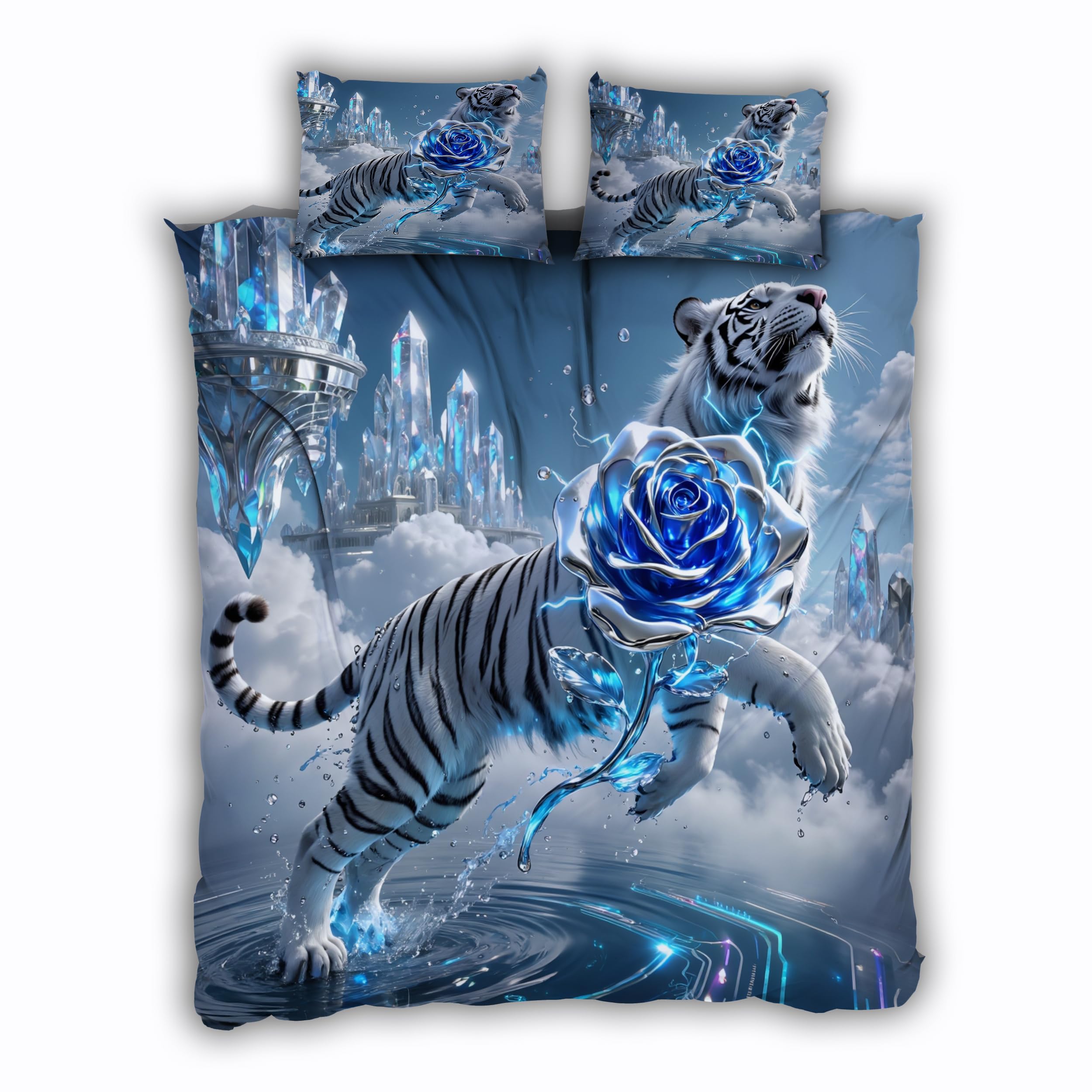 Housse de couette tigre anti-plis en microfibre douce avec zippe invisible
