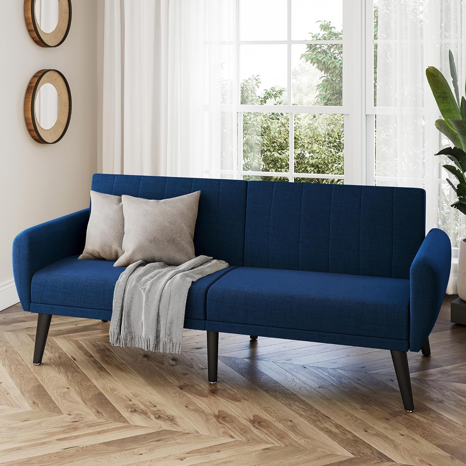 BELLEZE Convertible Futon Sofa, Modern Loveseat, Futon Couch, Sleeper Sofa, Sofa Bed for Living Room, Guest Room, Apartment - Melrose (Navy Blue)