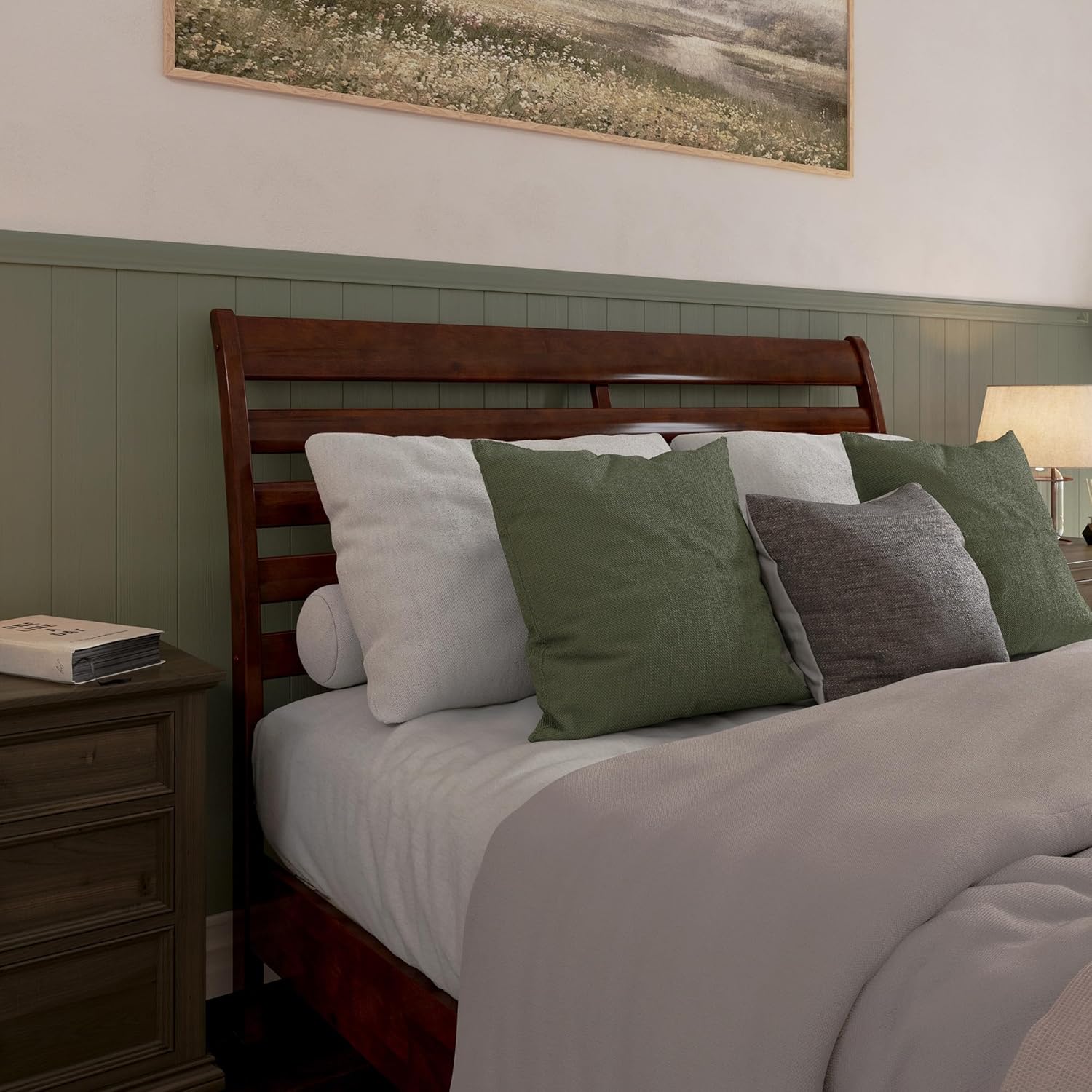 AFI, Savannah Queen Solid Wood Headboard with Attachable Charger, Walnut