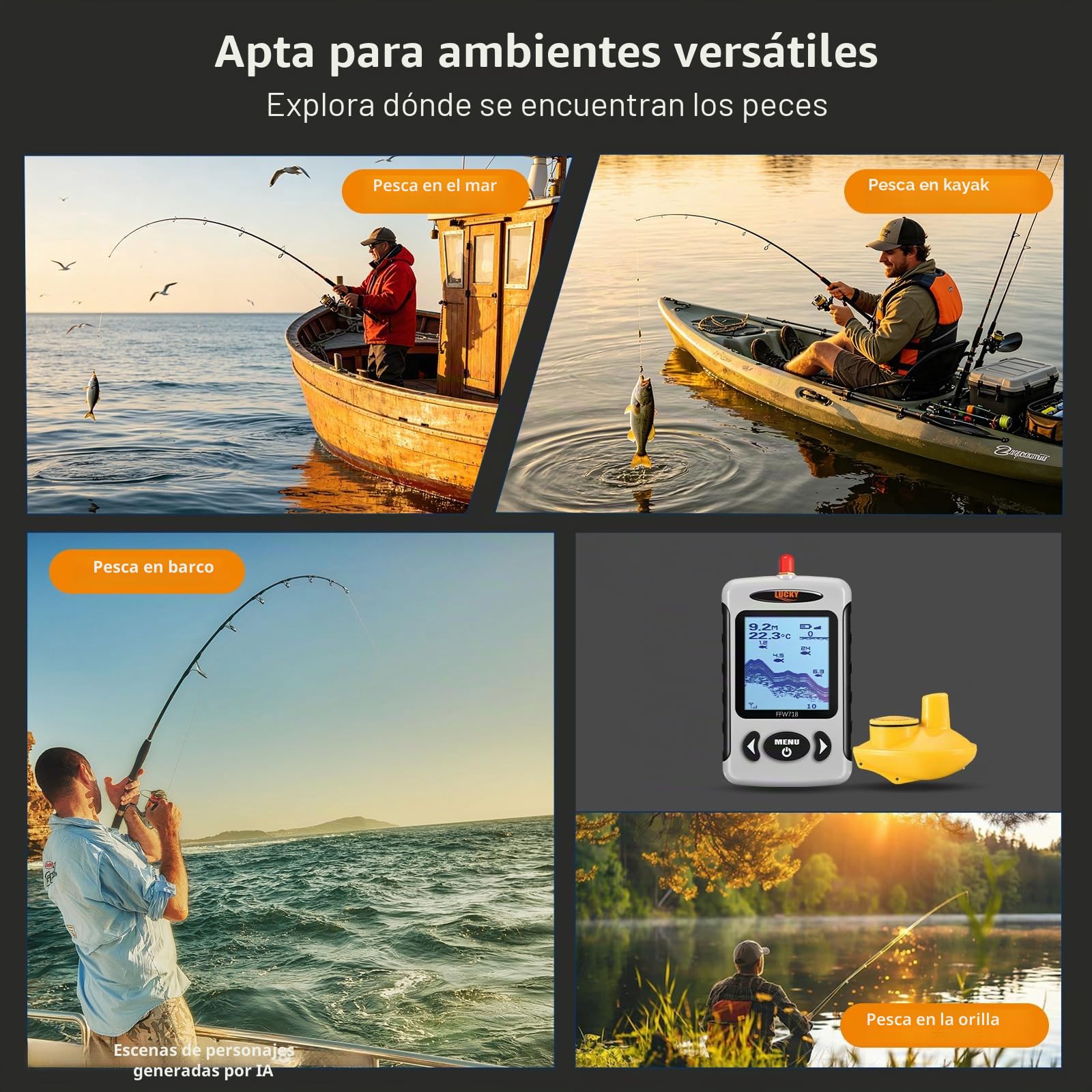LUCKY Sonda de Pesca Inalámbrica con Indicador de Profundidad y Pantalla LCD FFW718