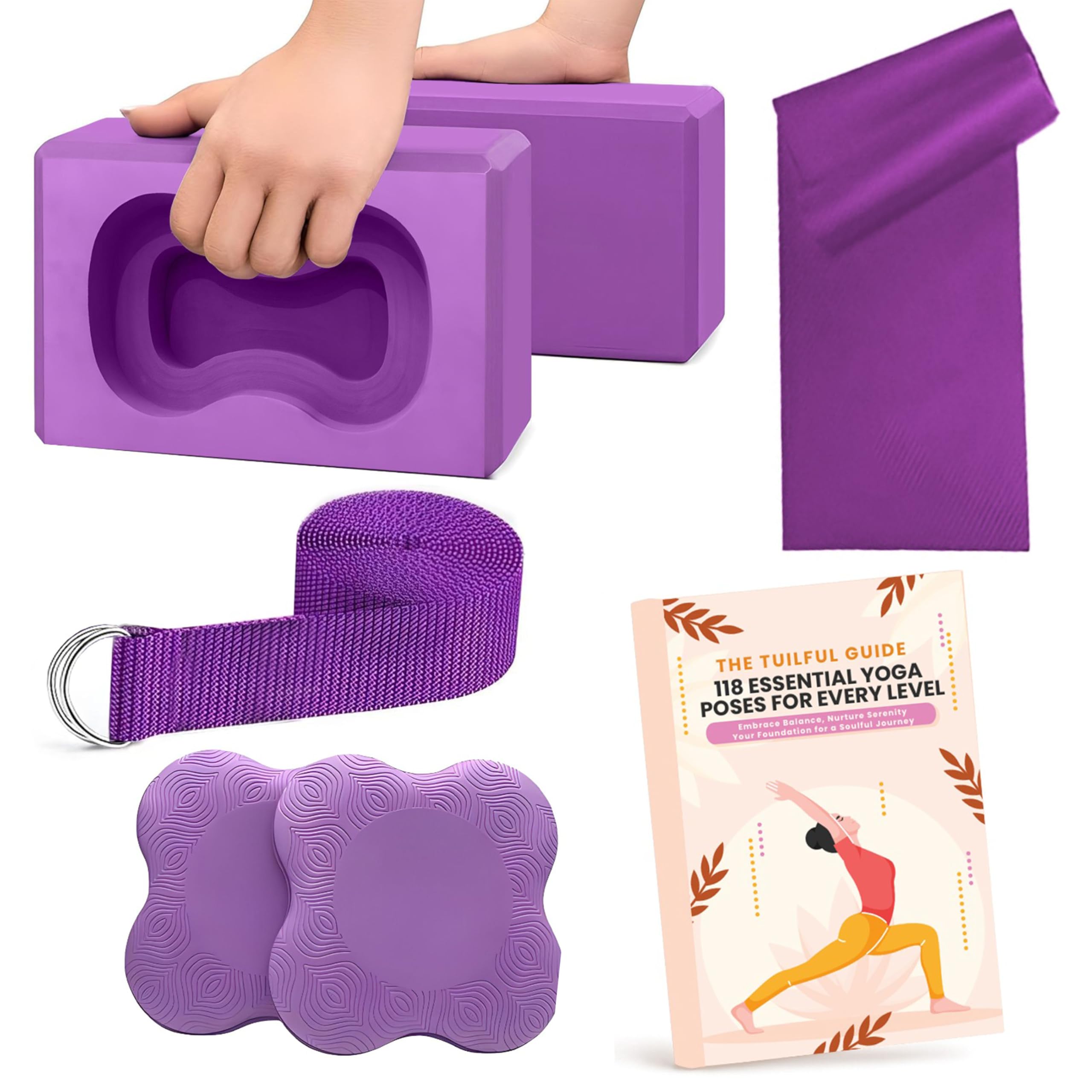 Yoga Blocks 2-Pack Kit with Strap & Free Ebook Guide – Non-Slip Yoga Accessories Set for Home, Gym & Pilates | Stretching, Splits & Exercise EVA Foam Bricks Gifts for Women (Yoga Block Set of 4)