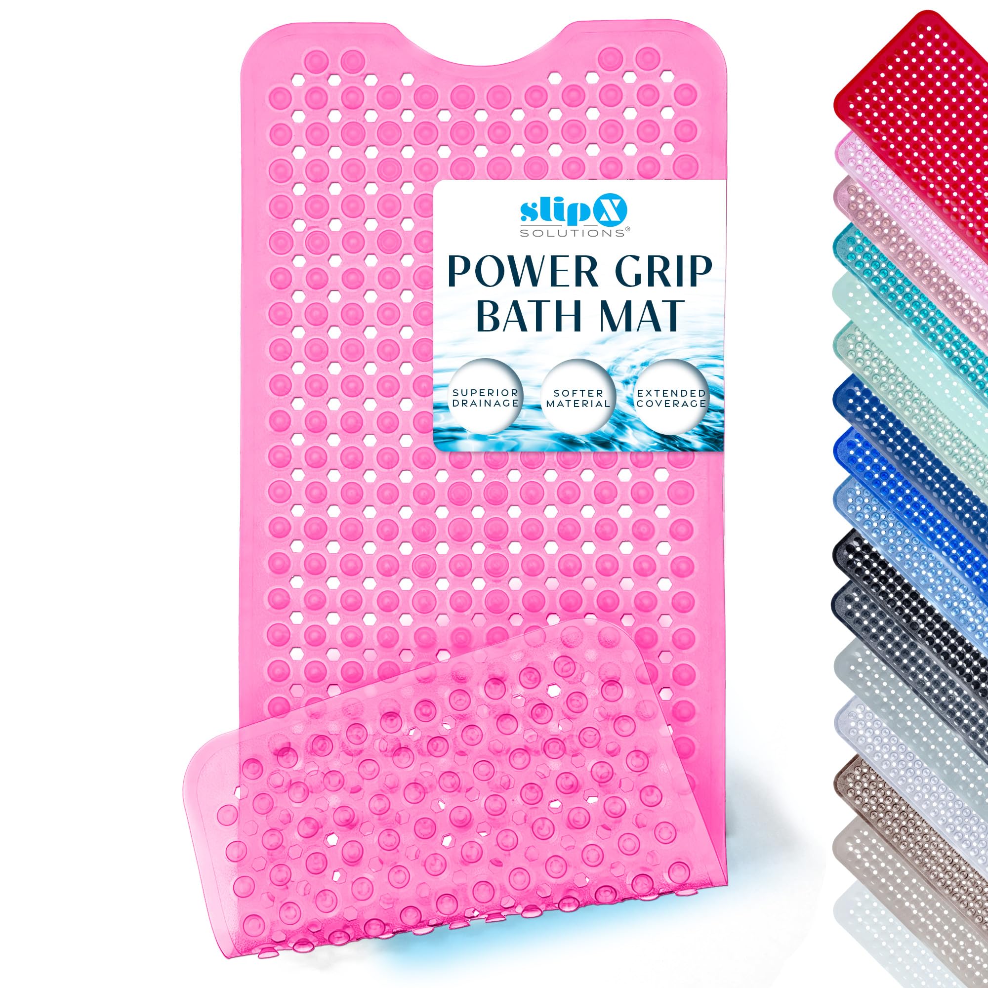 SlipX Solutions Power Grip Extra lange Badewannen- und Duschmatte, 99 x 40 cm, rutschfester Boden für ältere Menschen und Kinder, 30 % längere Badewannenmatten, über 200 Saugnäpfe, Abflusslöcher (1,