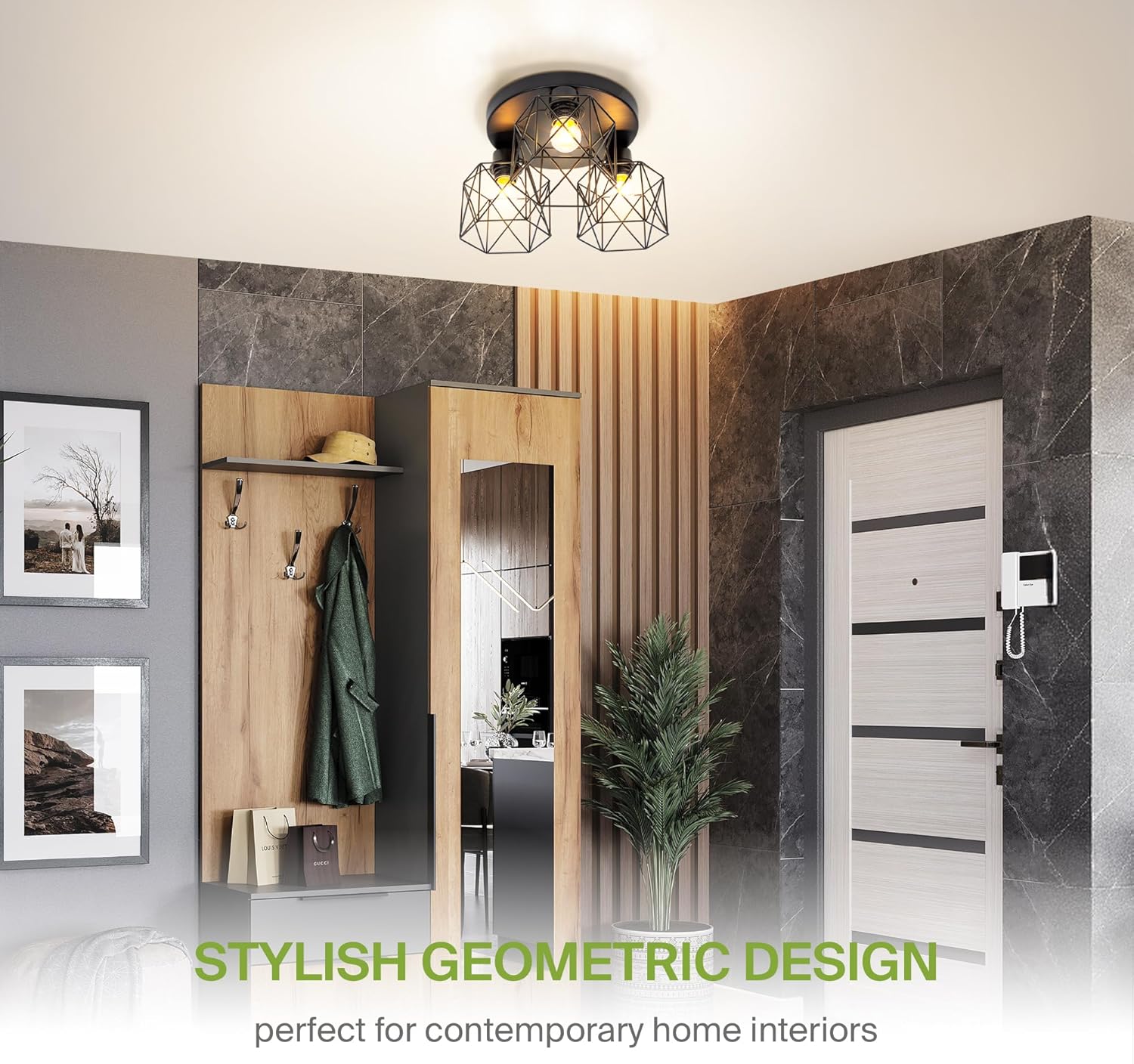 ASD Semi Flush Mount Ceiling Light - 3xE26 120V ETL Modern Light Fixtures Ceiling Mount, Industrial Hallway & Kitchen Lamp, Closet Light, Room Lights for Bedroom, Iron Black