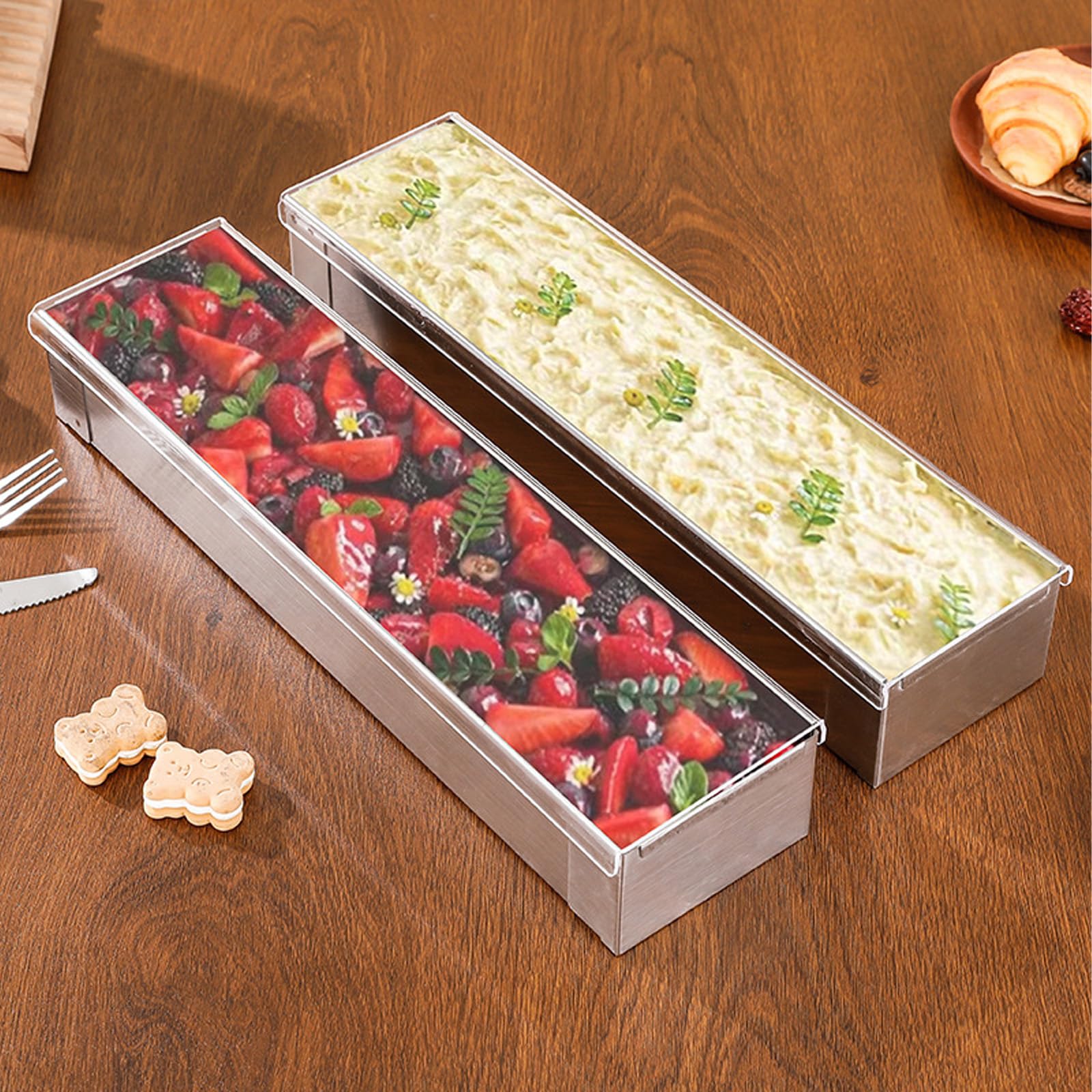 PANGBOER Molde multiusos de acero inoxidable para tartas, moldes de postre multiusos, perfectos para tartas de queso de tiramisú y otras delicias, molde rectangular para hornear