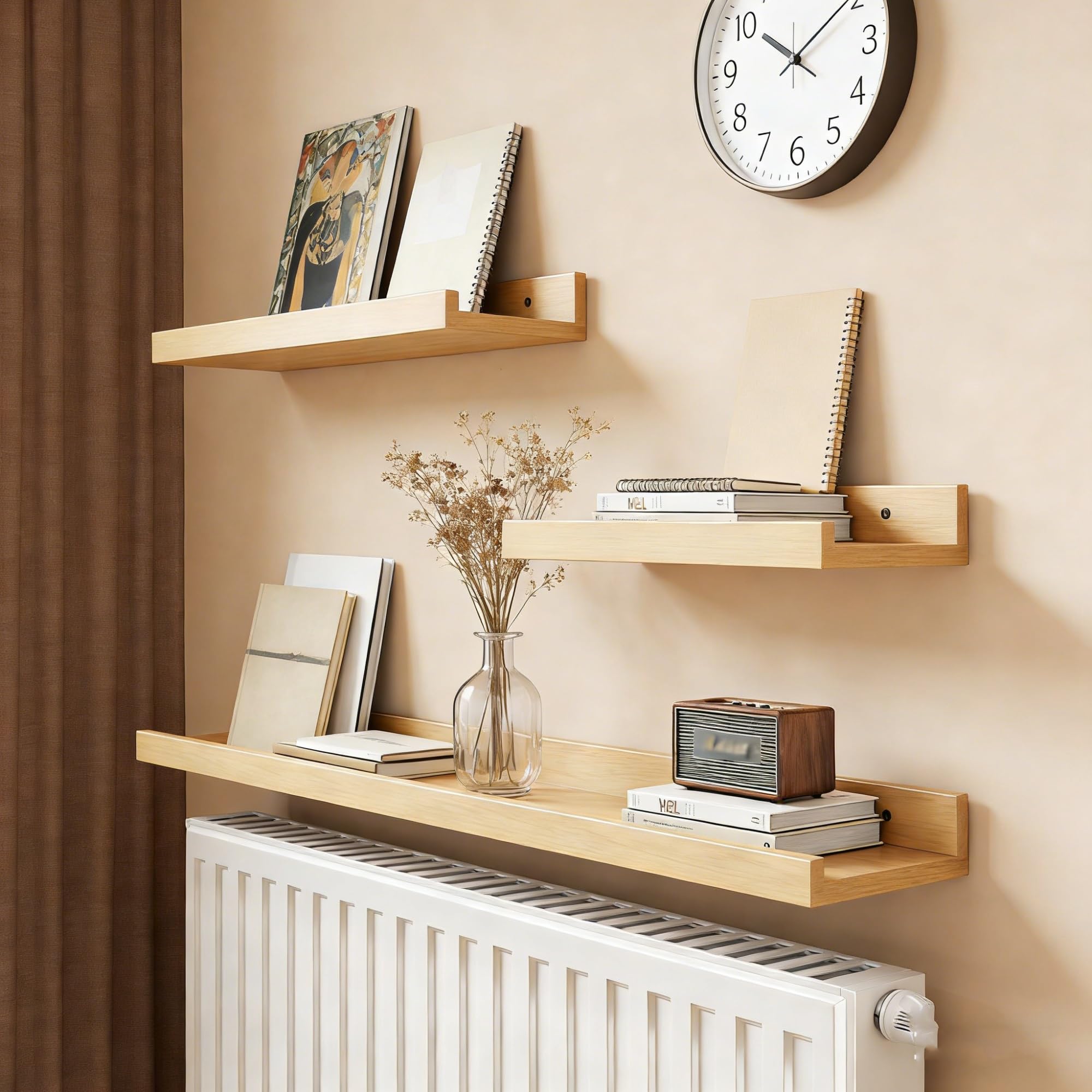 Mensola Termosifone, Mensola Superiore in Legno Copri Termosifoni per Soggiorno, Camera Letto, Corridoio, Facile Montare, Antipolvere(Natural,60x12cm/23.62x4.72in)