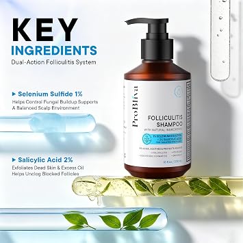 ProBliva Folliculitis Shampoo: Medicated Antifungal Shampoo for Folliculitis, Scalp Psoriasis, Dandruff & Seborrheic Dermatitis Exfoliating Care for Scalp Buildup, Itch & Dryness - 10 fl.oz