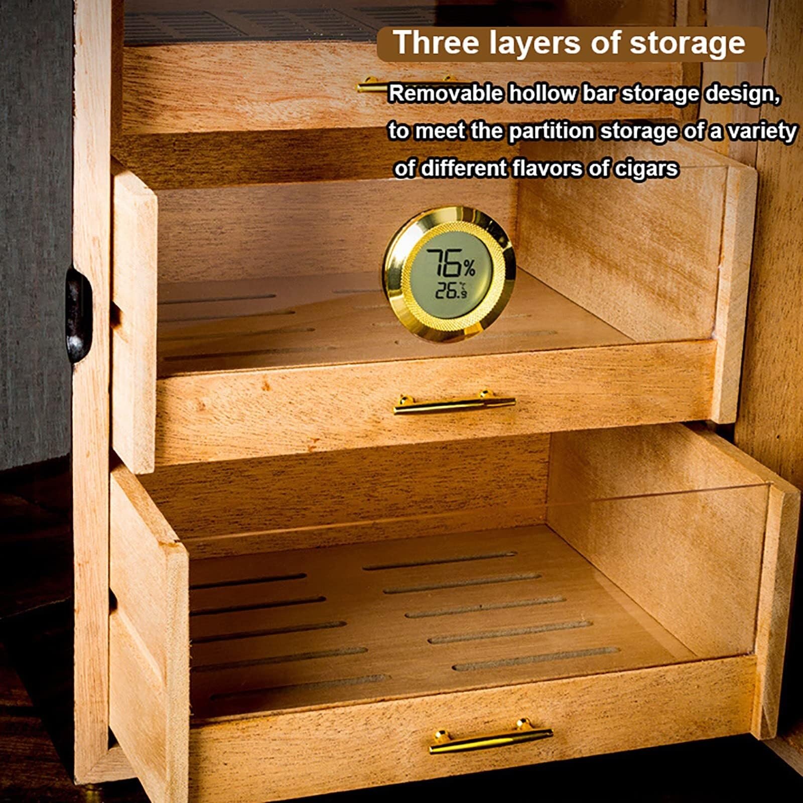 Humidor aus Zedernholz mit Hygrometer und Luftbefeuchter – Platz für 80–100 Zigarren, durchsichtiges Fenster für einfache Sicht