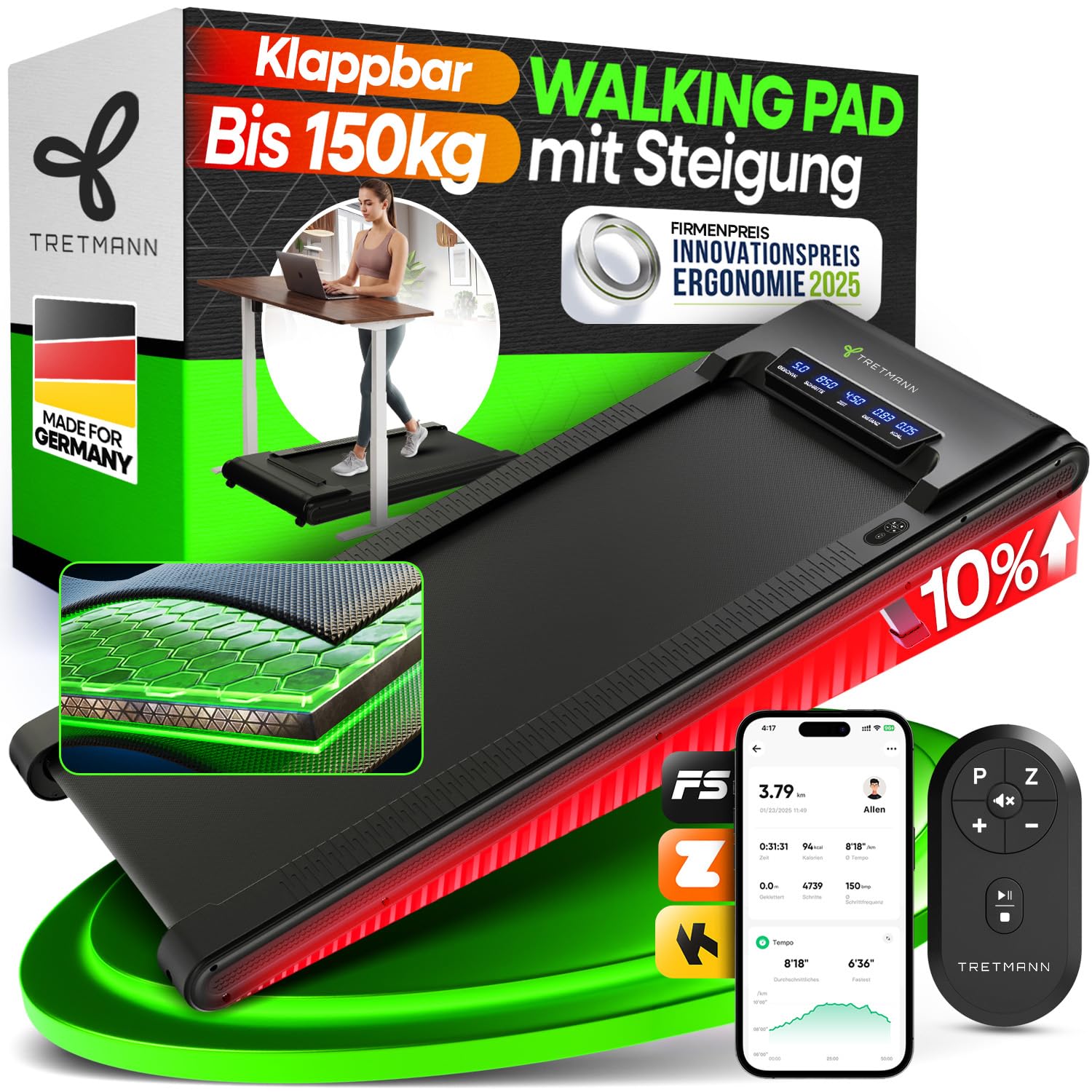 NEU Tretmann Walking Pad mit Steigung klappbar