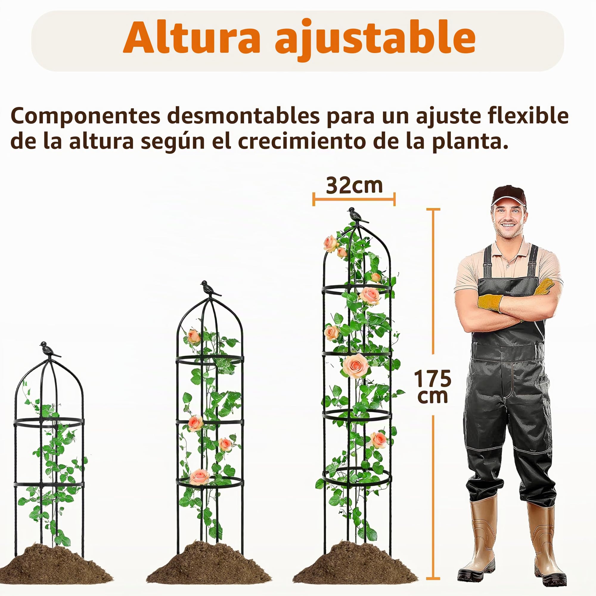 2 Piezas Obelisco de jardín de Acero Inoxidable para Plantas trepadoras, obelisco para jardín, Enrejado de obelisco para Rosas, Estructura de Soporte de Plantas trepadoras