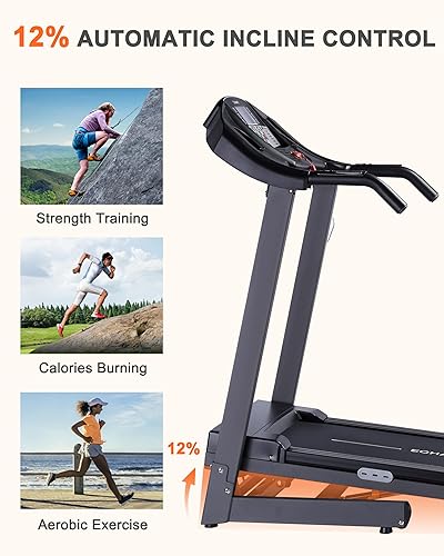 Miniatura 2 de ECHANFIT Cinta de correr con inclinación automática del 12% y altavoz Bluetooth, cinta de correr plegable de 17.5 pulgadas de ancho con motor de 2.5