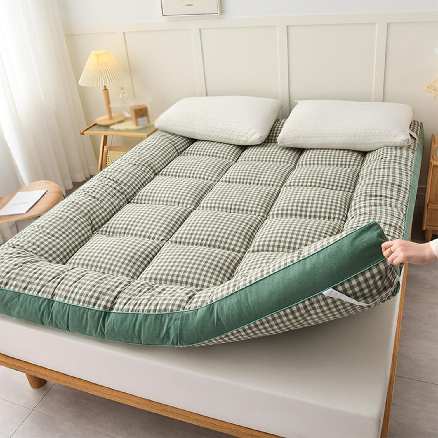 Japanese Futon Mattress, Futon Mattress Full Size,Foldable & Portable Floor Lounger Bed,Roll Up Tatami Mat Easy to Store and Portable.(Green,35x78in)