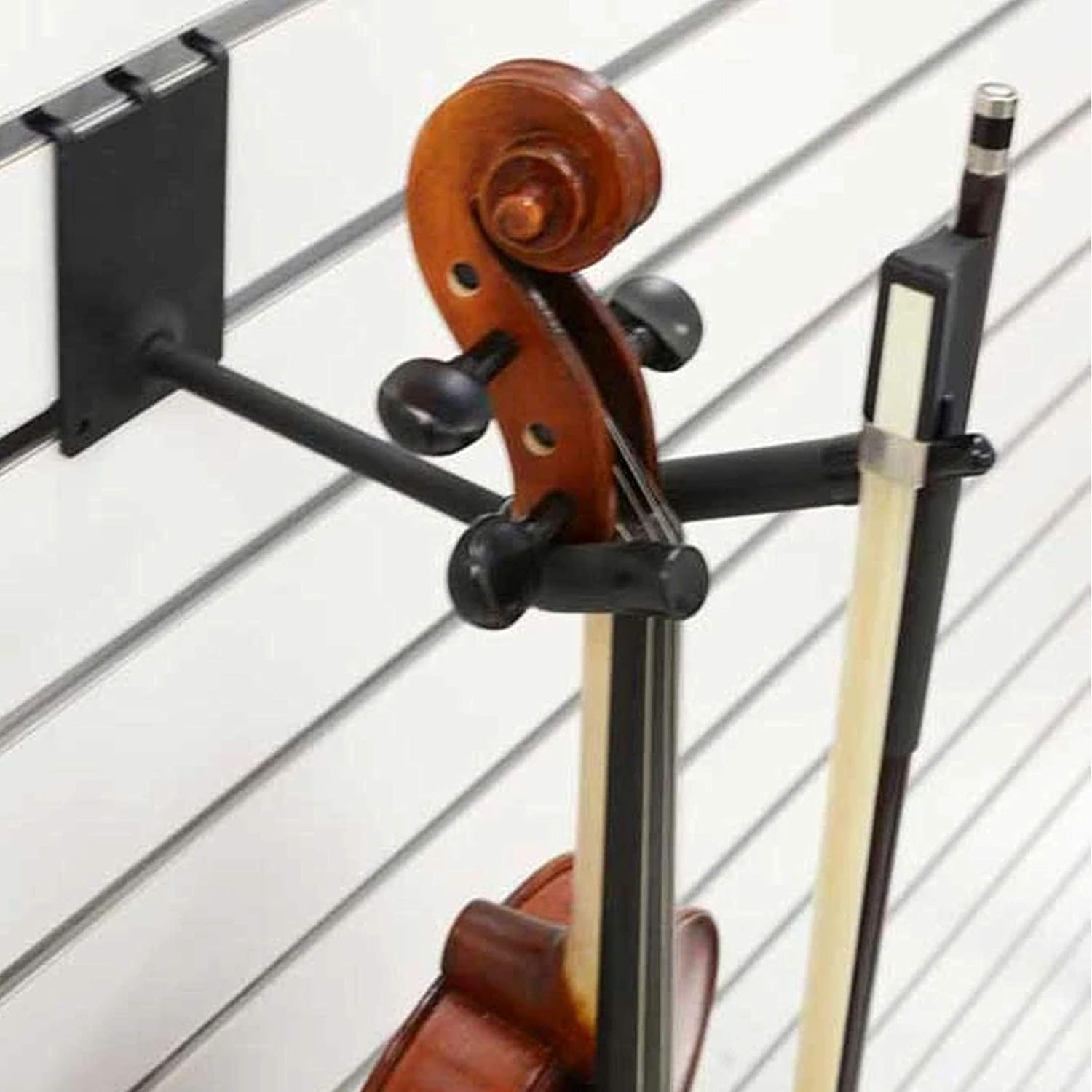 Padded Metal 4" Violin/Viola Hanger with Bow Hook, Can Be Used as a Slatwall or Pegboard Mounted Display (Quantity 10) (10, Black)