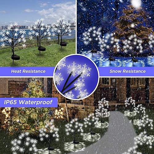 Miniatura 5 de Luces solares de camino de copos de nieve multicolor para decoraciones de Navidad al aire libre - Paquete de 2 luces de estaca de Navidad de 40 LED,