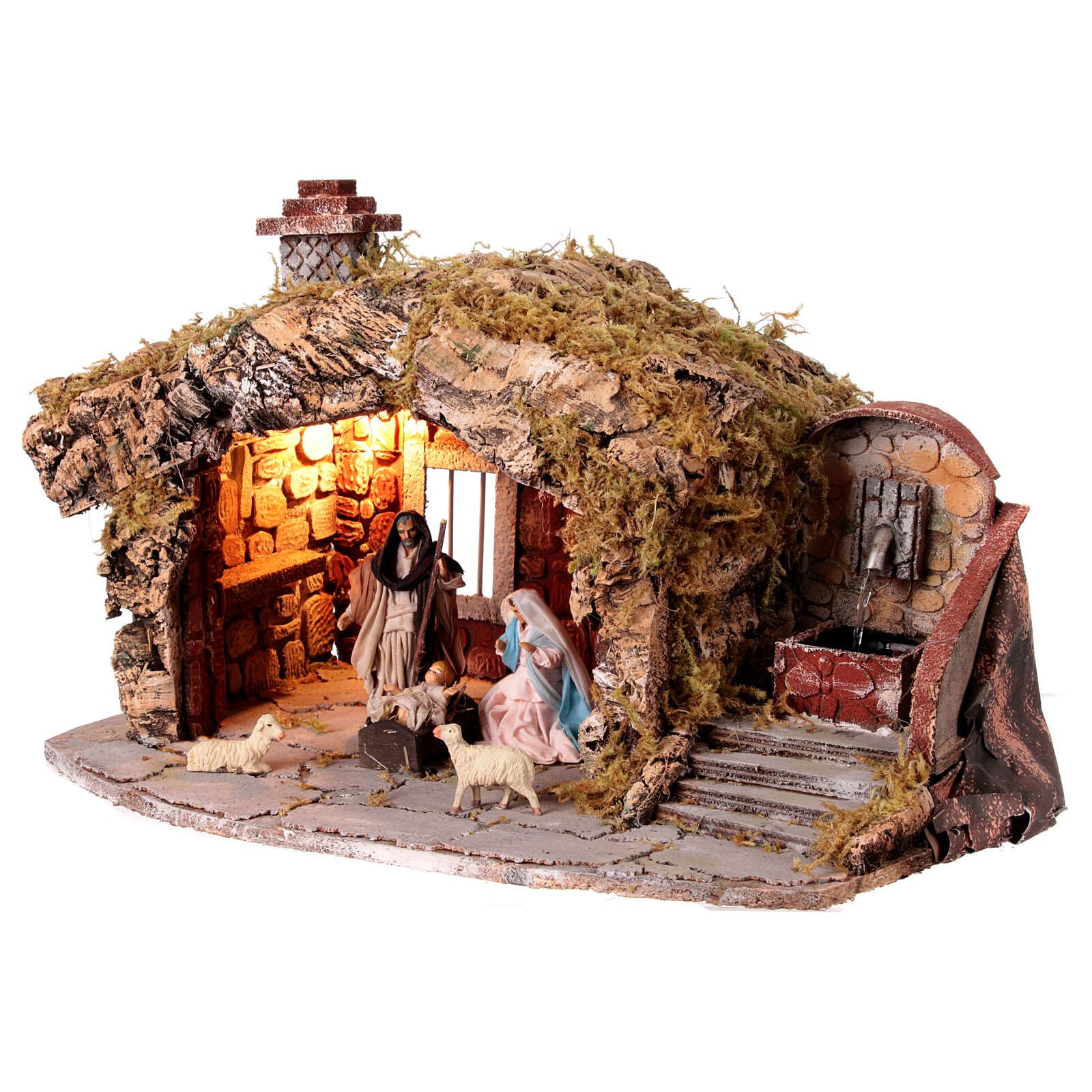 Holyart Crèche Napolitaine: Cabane crèche napolitaine 12 cm avec Effet Briques et Fontaine 40x25x30 cm, Vide