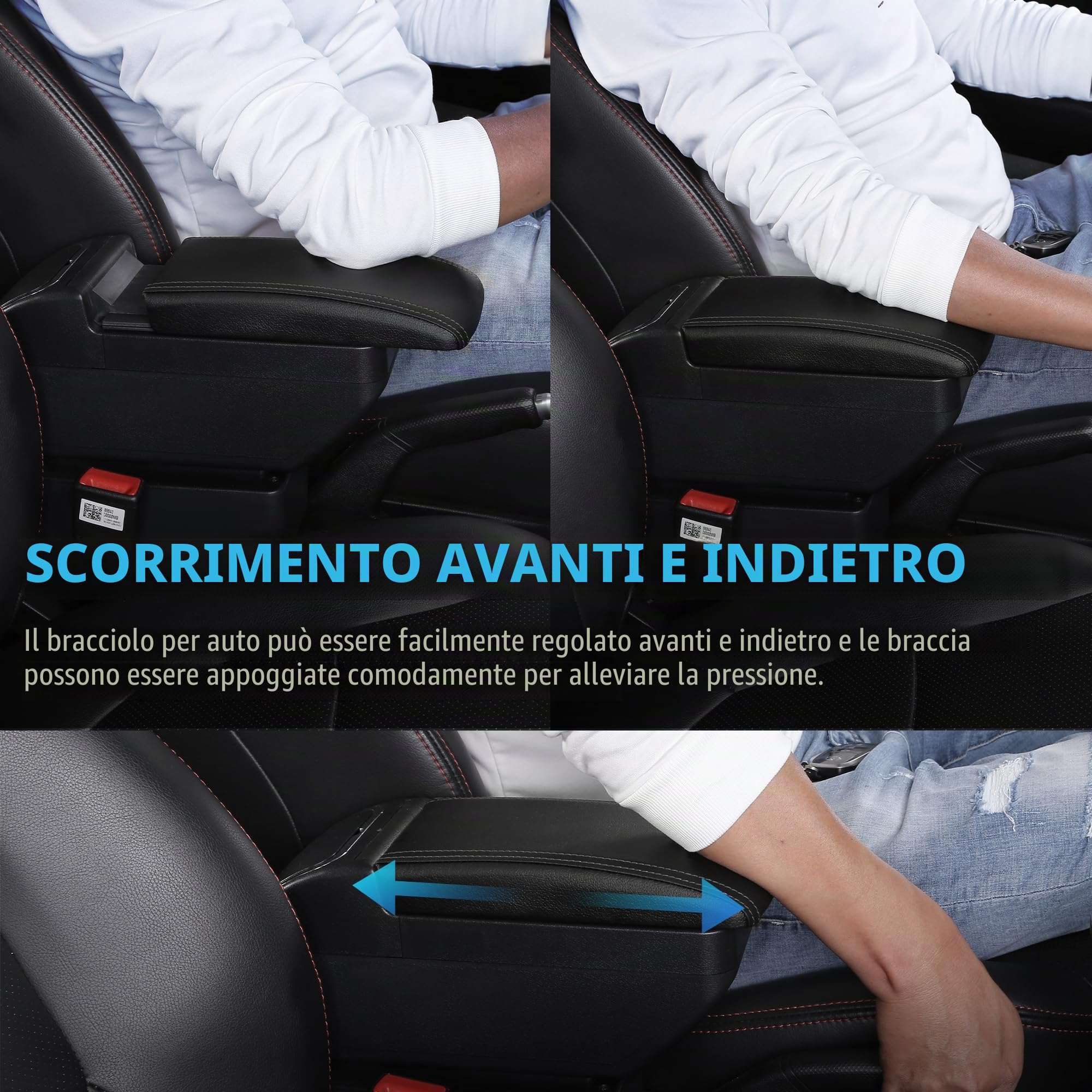 Bracciolo Auto per Renault Dacia Sandero 2 Stepway Logan 2 | Vano Portaoggetti a Due Livelli, 4 Porte USB, Montaggio Semplice, Bracciolo Regolabile, Pelle PU, Linea Nera