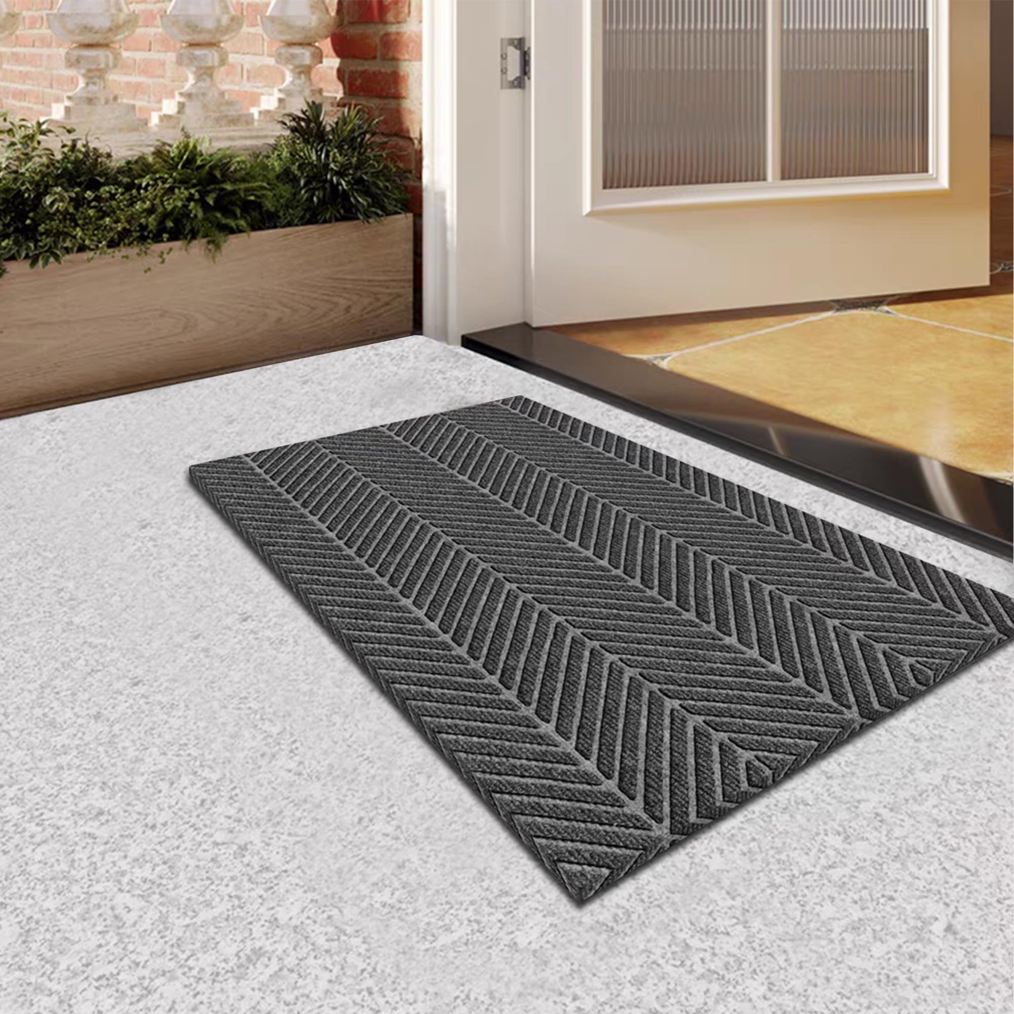 COMPOLICY Door Mat, Non Slip Washable Indoor Outdoor Door Mats, Dirt Trapper Floor Mat with TPE Backing, Edge-Free Grey Doormat for Entrance, Front Door, Kitchen, 40×60cm