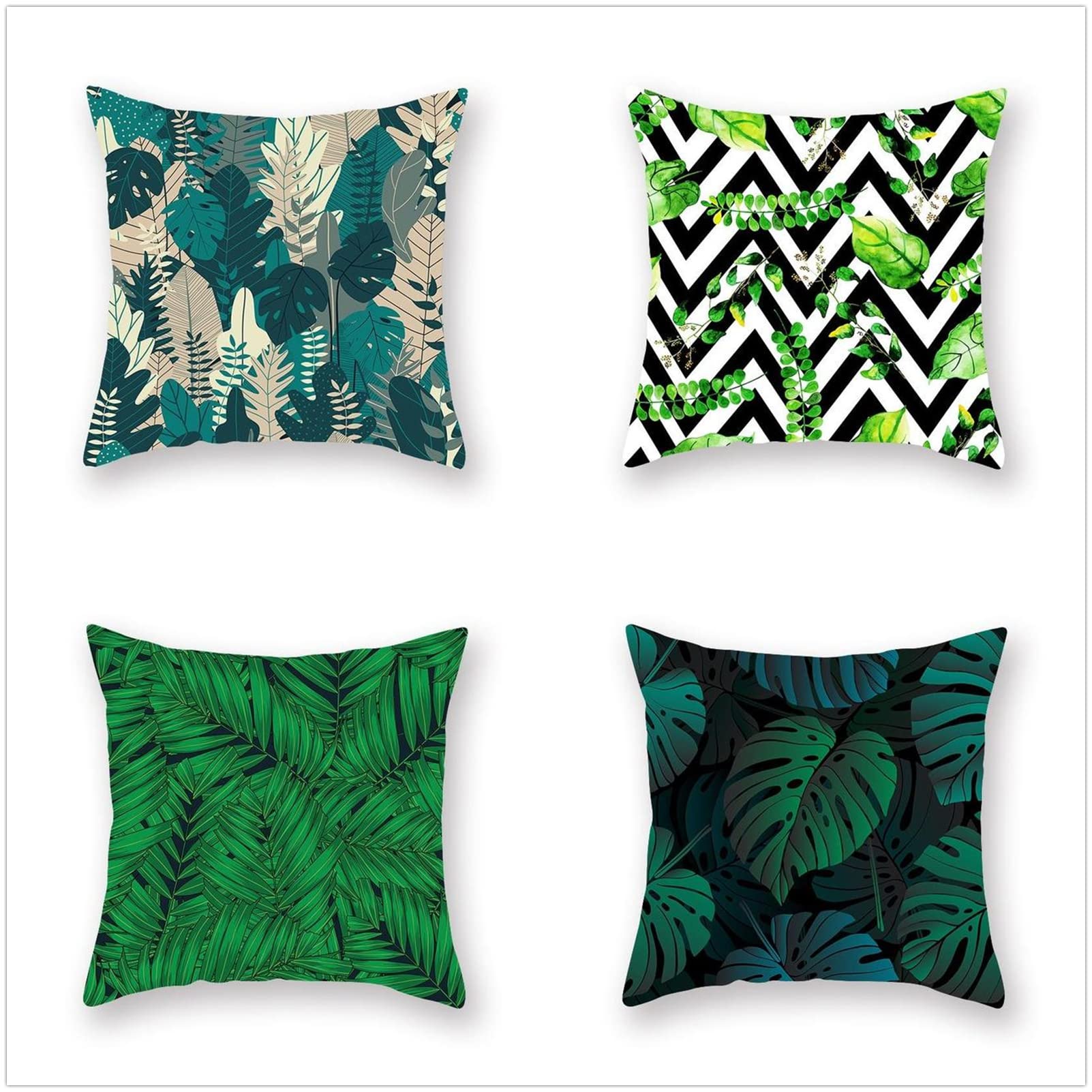 Tropikalne rośliny zestaw 4 szt. 50 x 50 cm poszewki na poduszki dwustronne nadruk HD kwadratowa delikatna poszewka na poduszkę dekoracyjny prezent z niewidocznym zamkiem błyskawicznym do salonu, sofy, sypialni B-3552