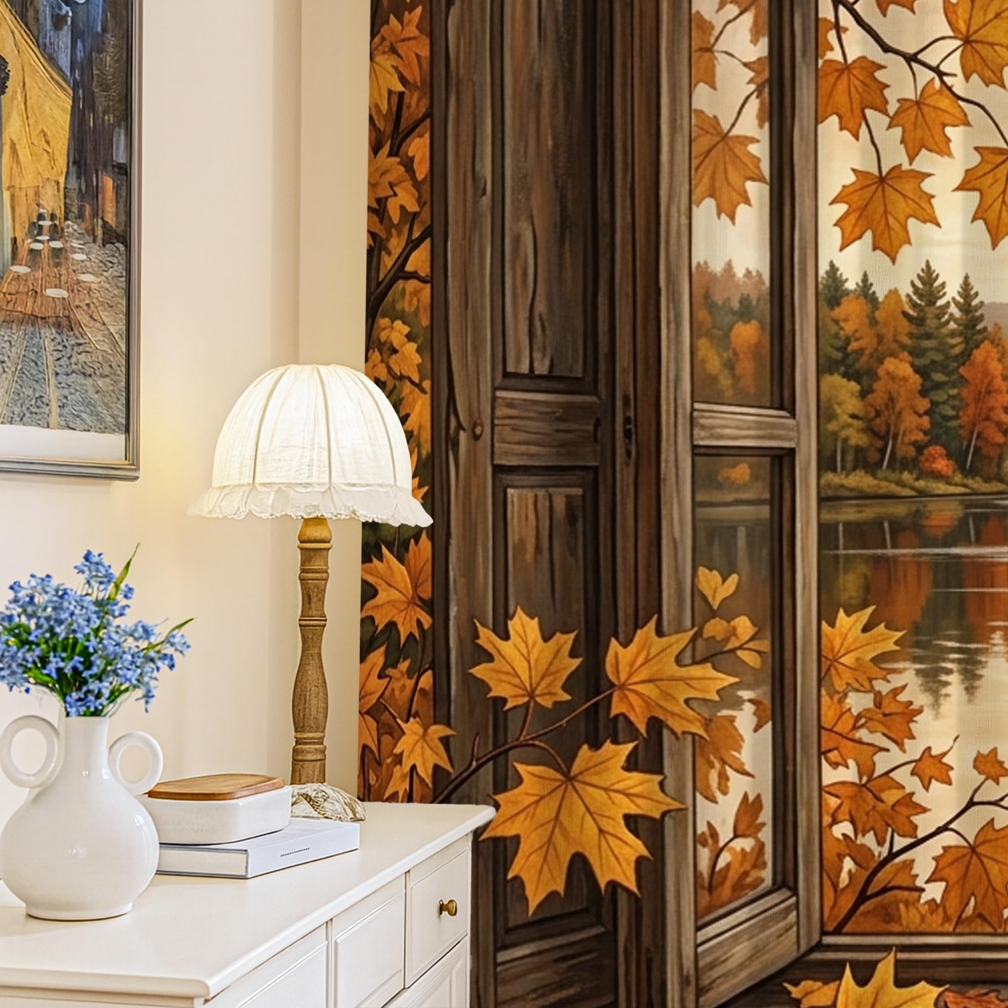 Rideau occultant 132x213 cm motif automne laqué orange pour un salon chaleureux