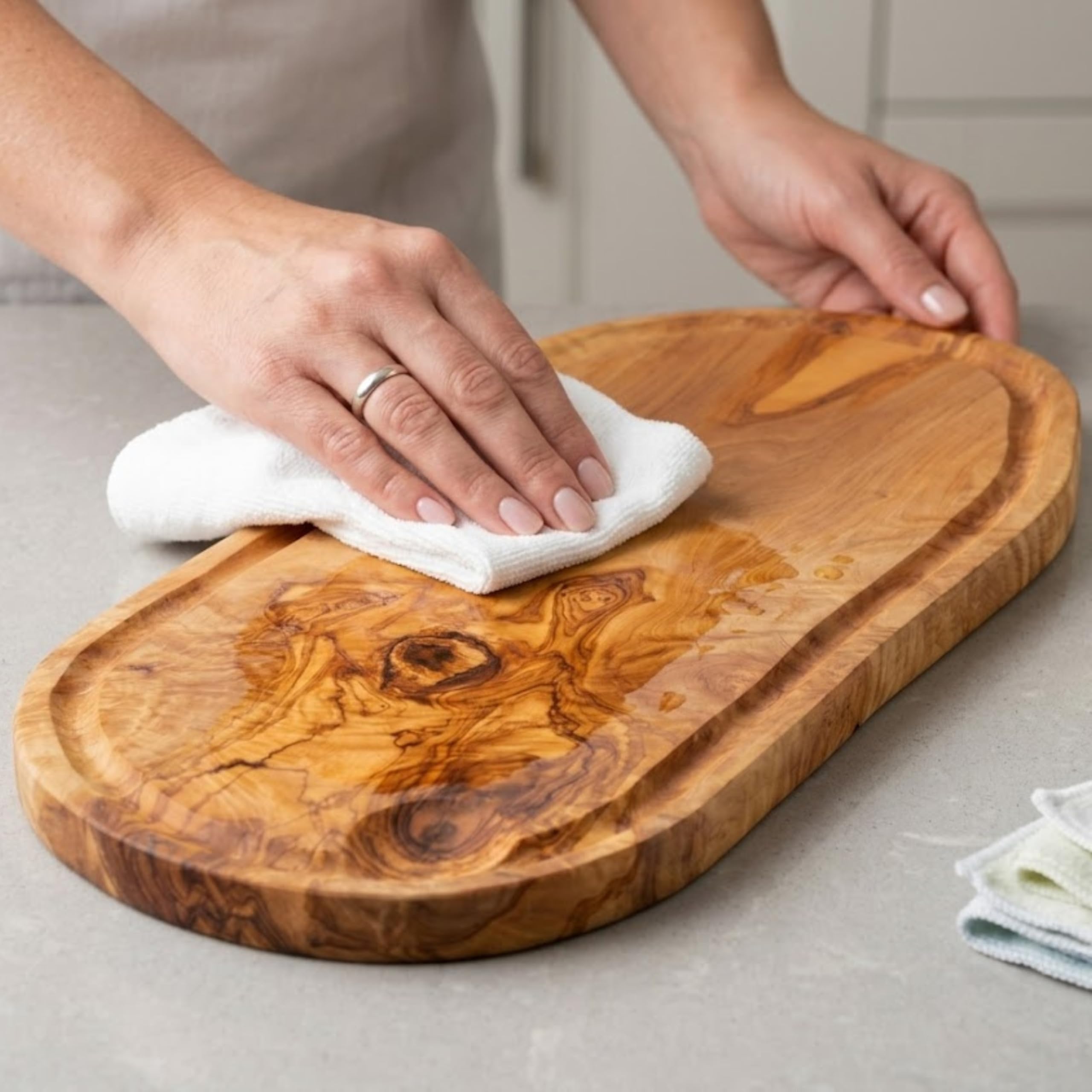Erreke Tabla de Madera de Olivo Natural con Ranura, 43 x 21 cm, Uso Diario | Tabla Madera Cocina. Reversible con Canal para Jugos. Servir y Picar Carne Quesos. Estilo Mediterráneo. Para Cocina y Mesa